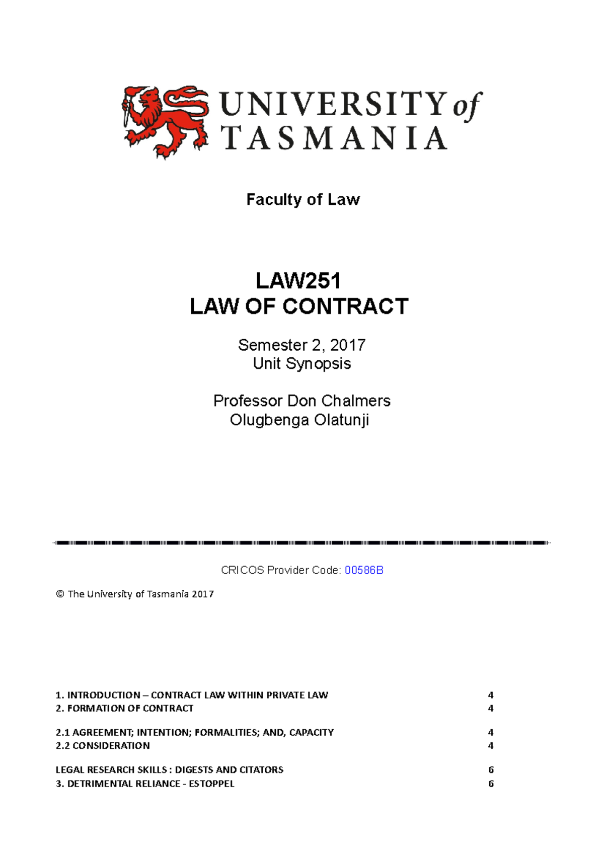 contract-synopsis-faculty-of-law-law-law-of-contract-semester-2-2017