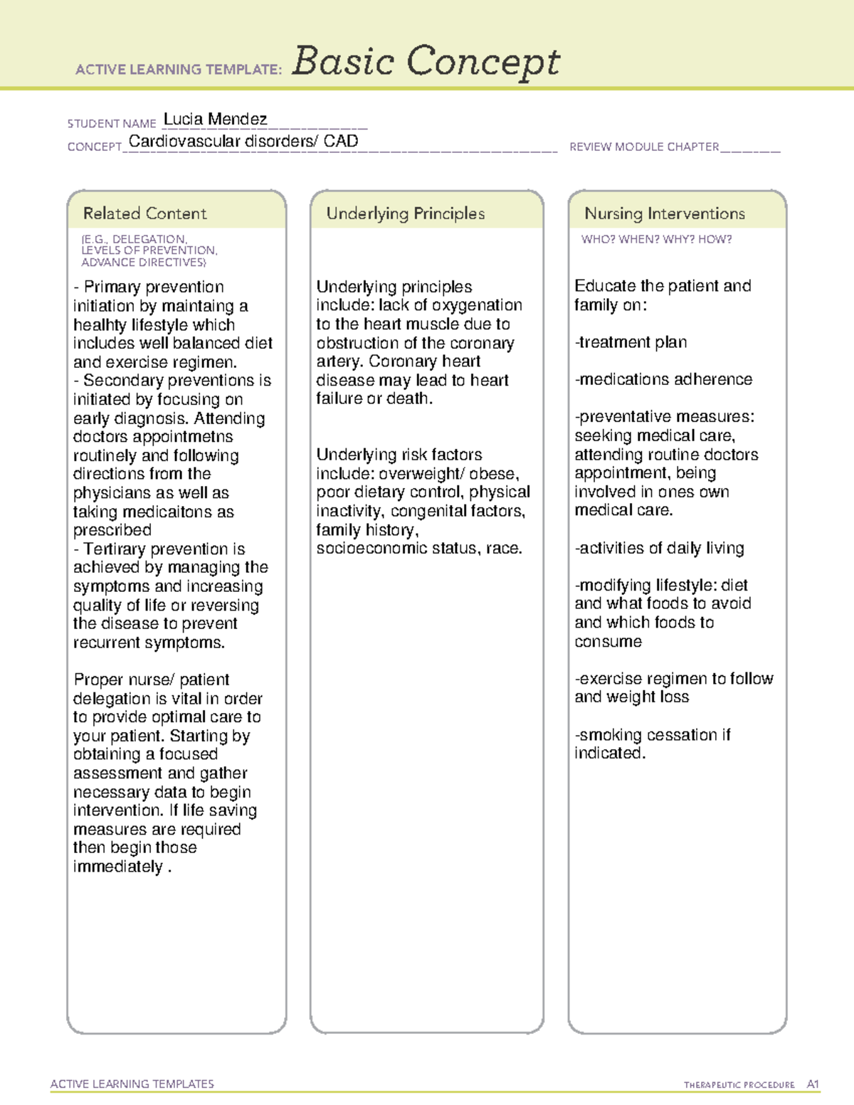 Basic Concept CAD ACTIVE LEARNING TEMPLATES THERAPEUTIC PROCEDURE A