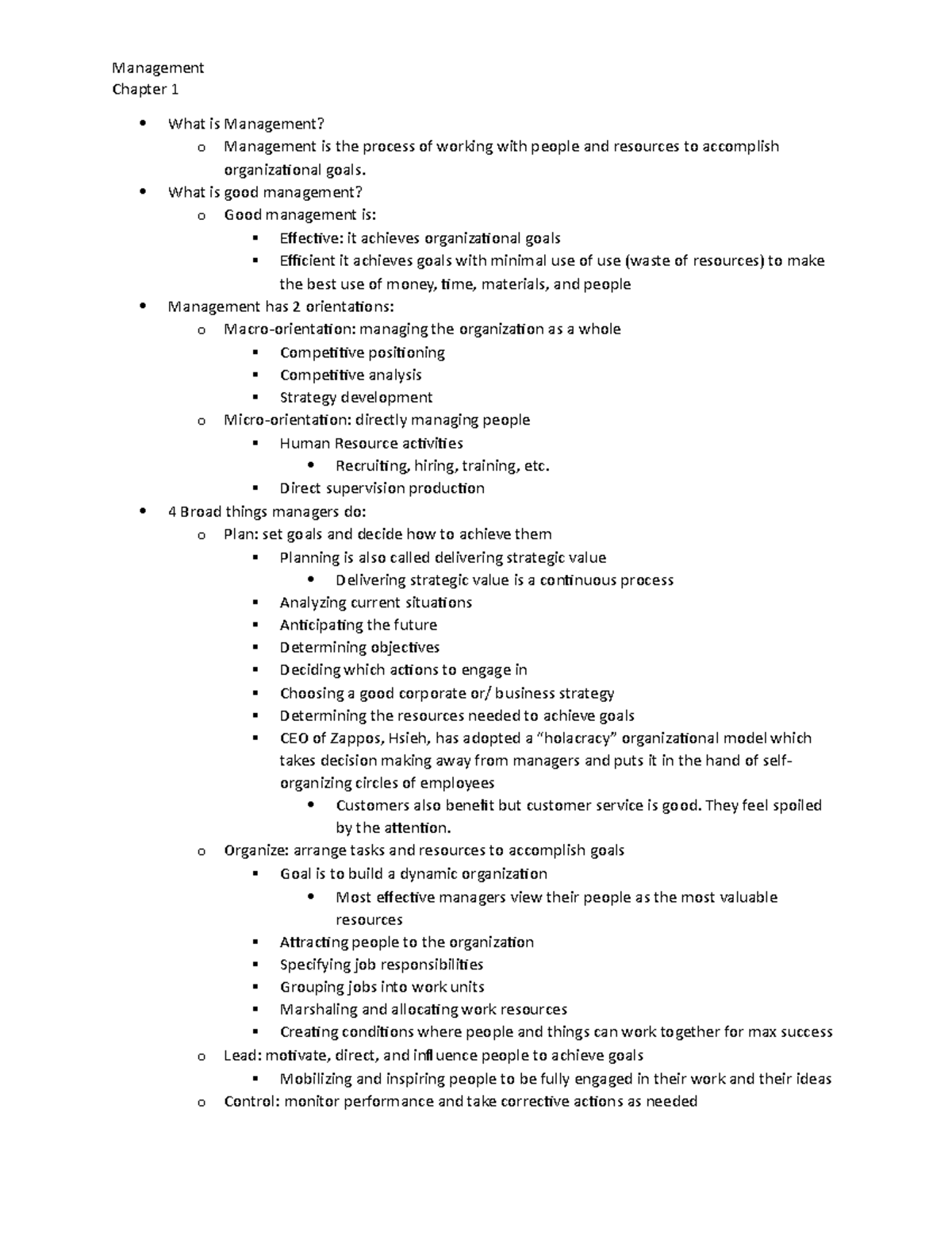 MGMT Chapter 1 - Management Chapter 1 What is Management? o Management ...