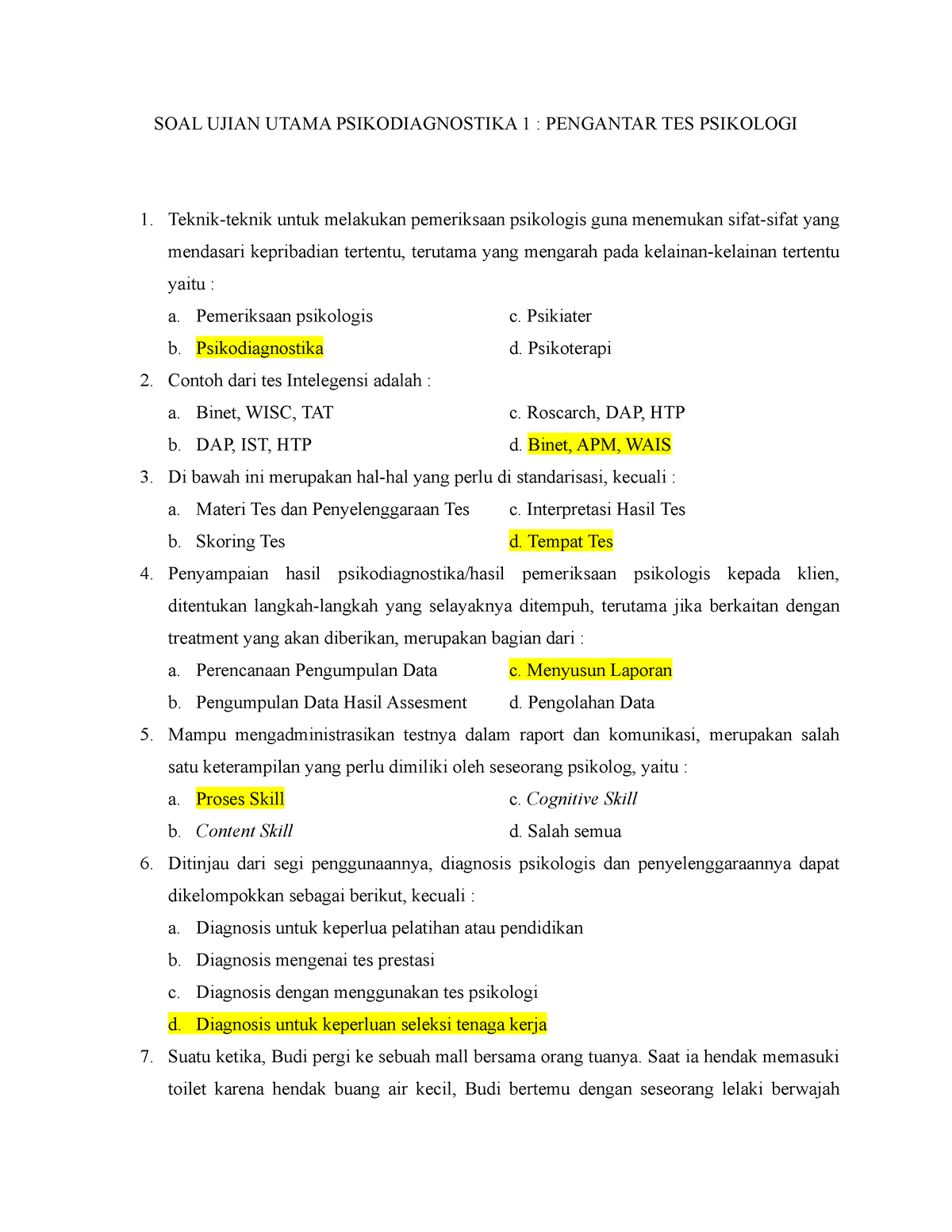 SOAL Ujian Utama Psikodiagnostika 1 - SOAL UJIAN UTAMA PSIKODIAGNOSTIKA ...