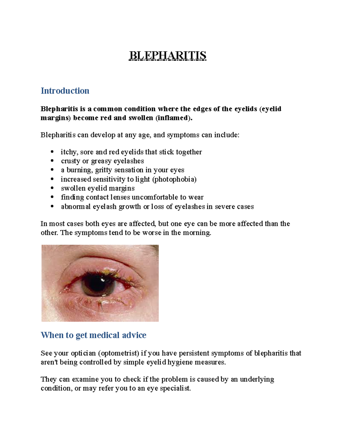 Blepharitis - Lecture Notes - BLEPHARITIS Introduction Blepharitis Is A ...