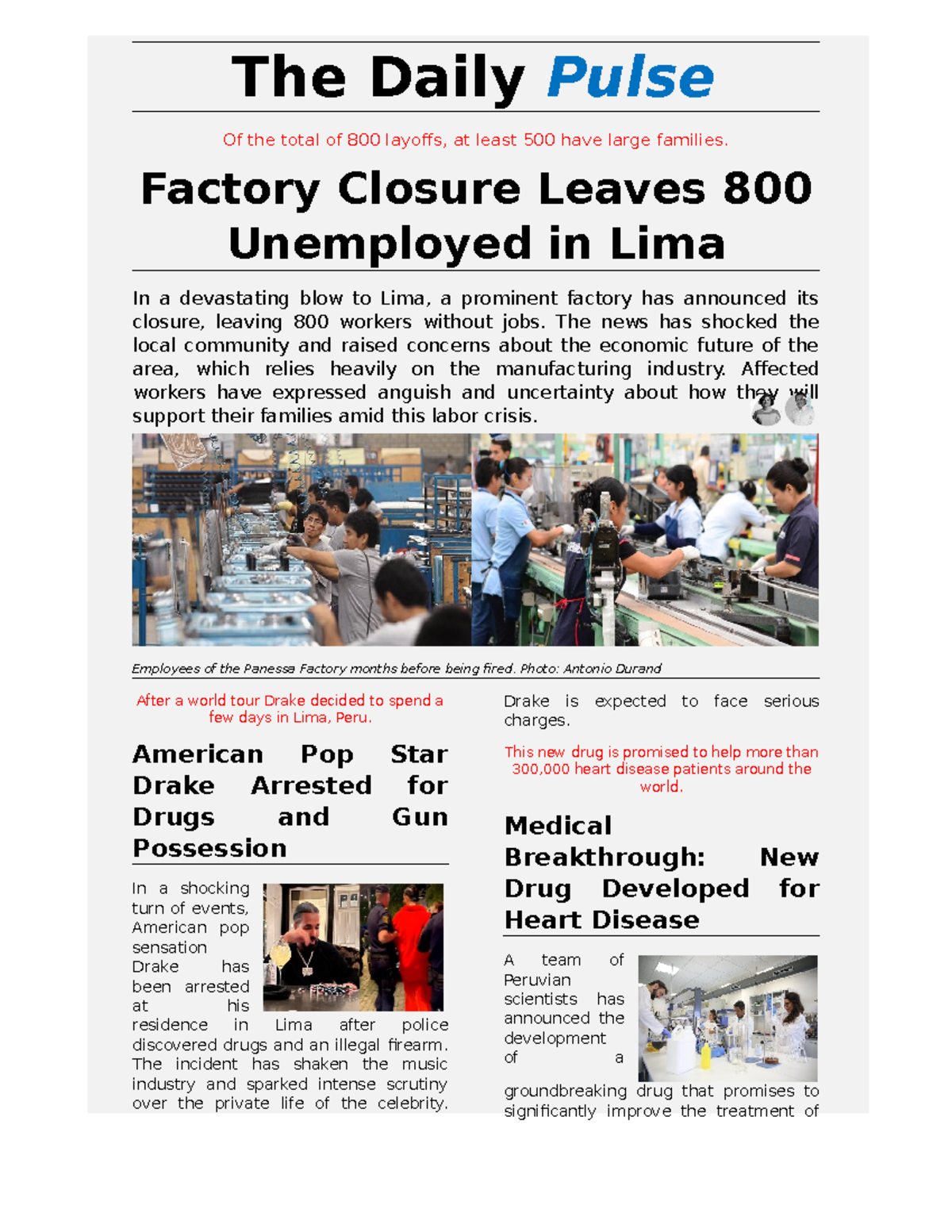 The Daily Pulse - Factory Closure Leaves 800 Unemployed in Lima In a ...