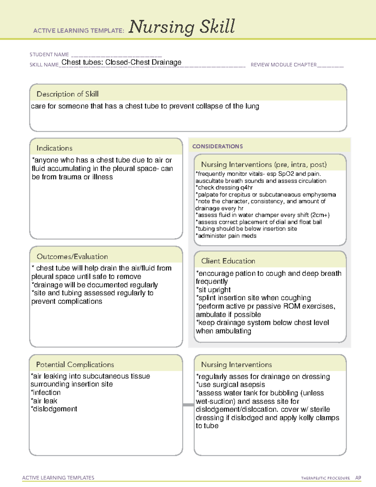 Chest tube - ALT - ACTIVE LEARNING TEMPLATES TherapeuTic procedure A ...