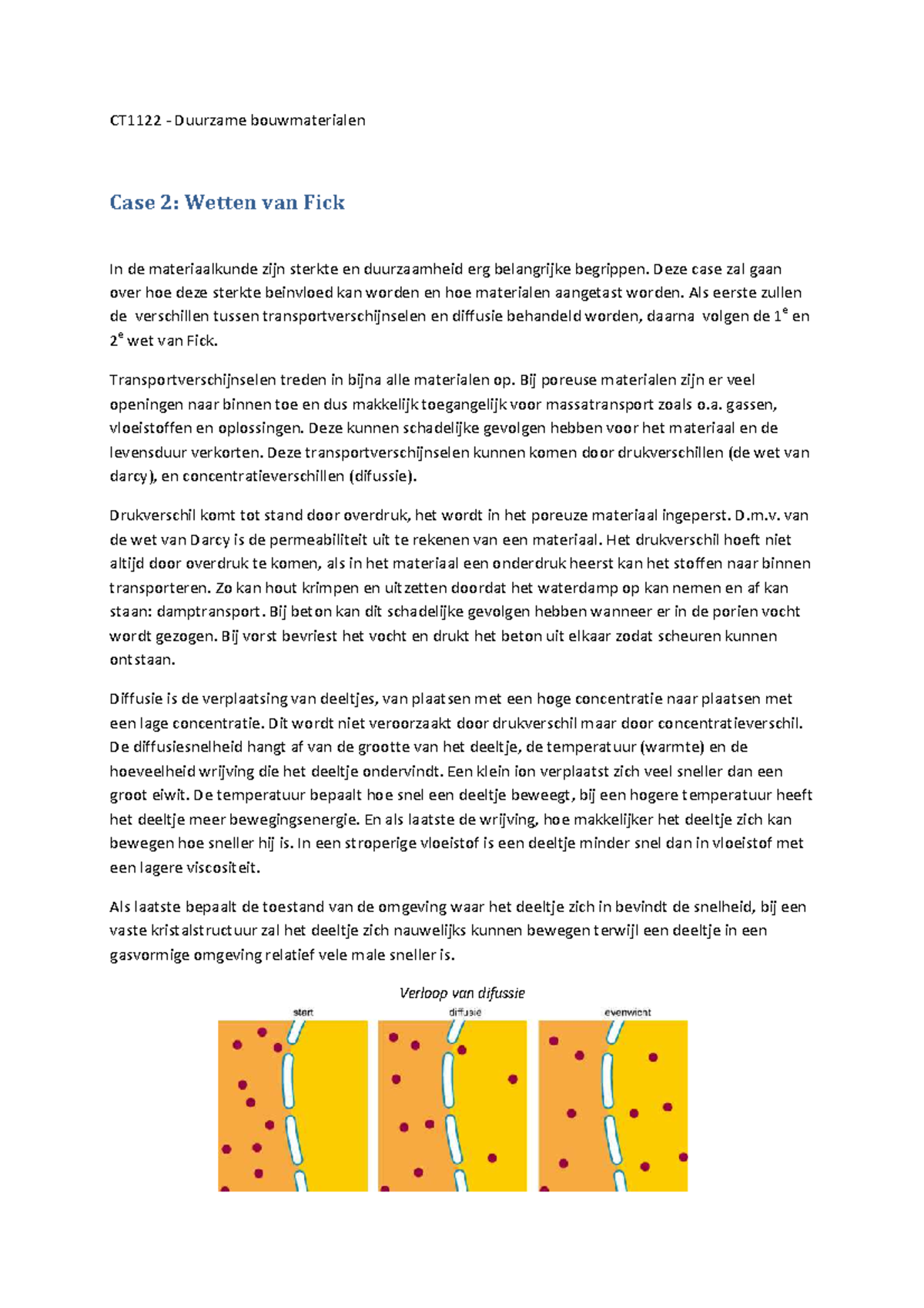 Case 2 - Wet van Fick - CT1122 - Duurzame bouwmaterialen Case 2: Wetten van  Fick In de - Studeersnel