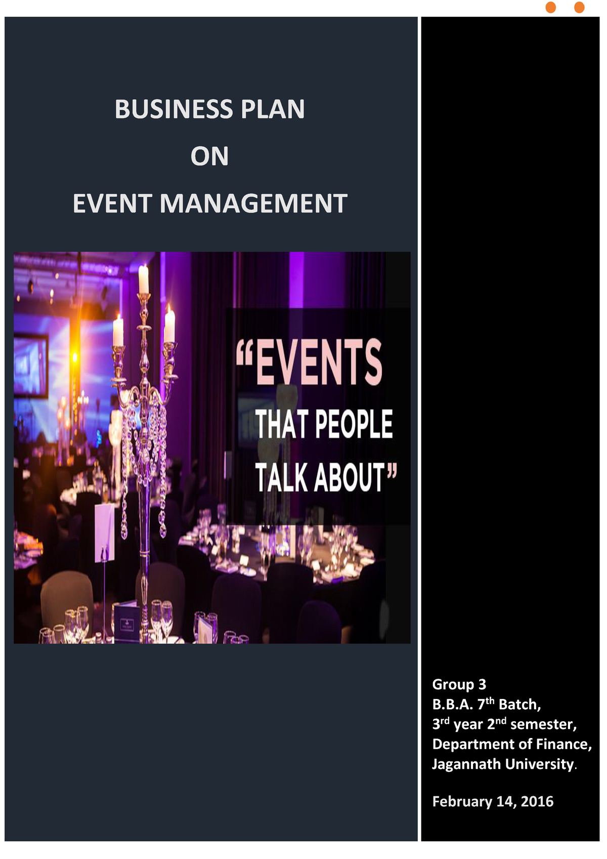 what is business plan for event management