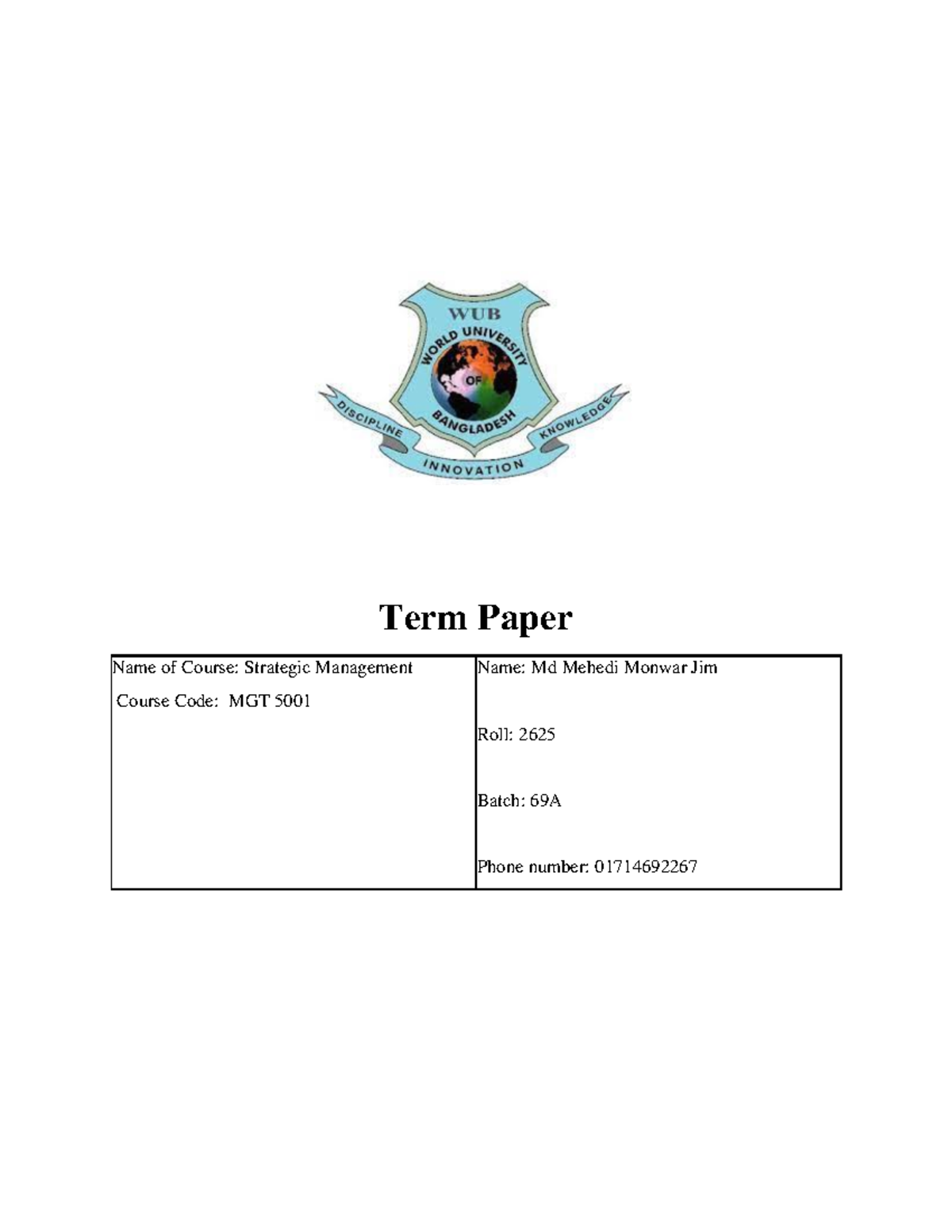 strategic management term paper