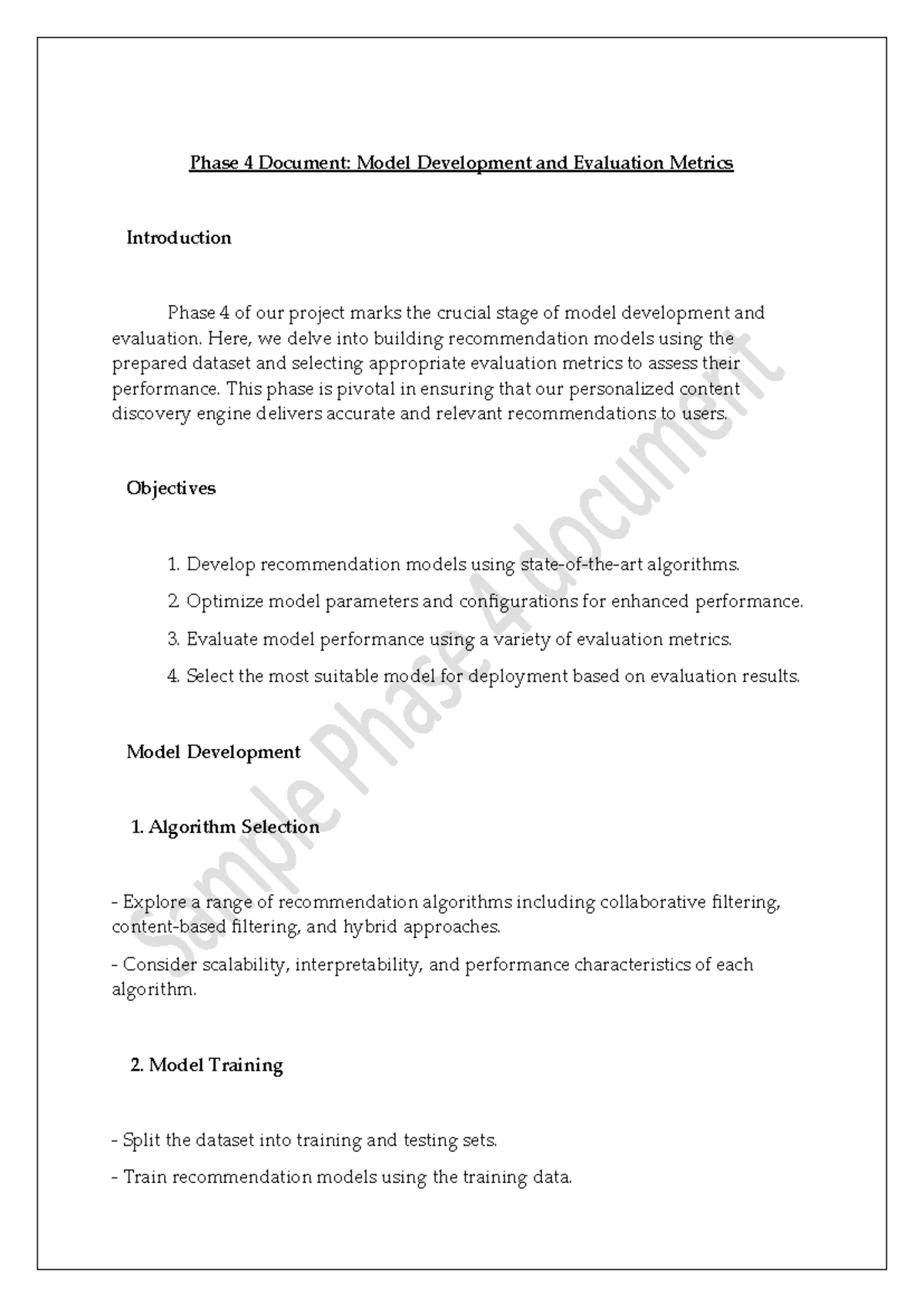 Sample Phase 4 Document - AI - Phase 4 Document: Model Development and ...