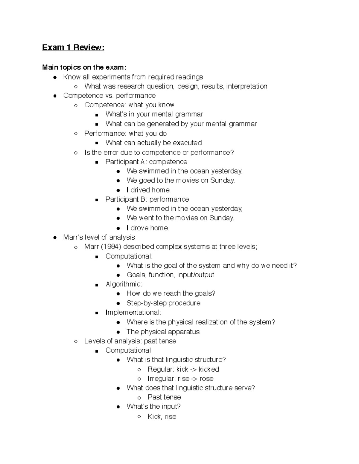 Exam 1 Review 496 - Exam 1 Review: Main Topics On The Exam: ! Know All ...