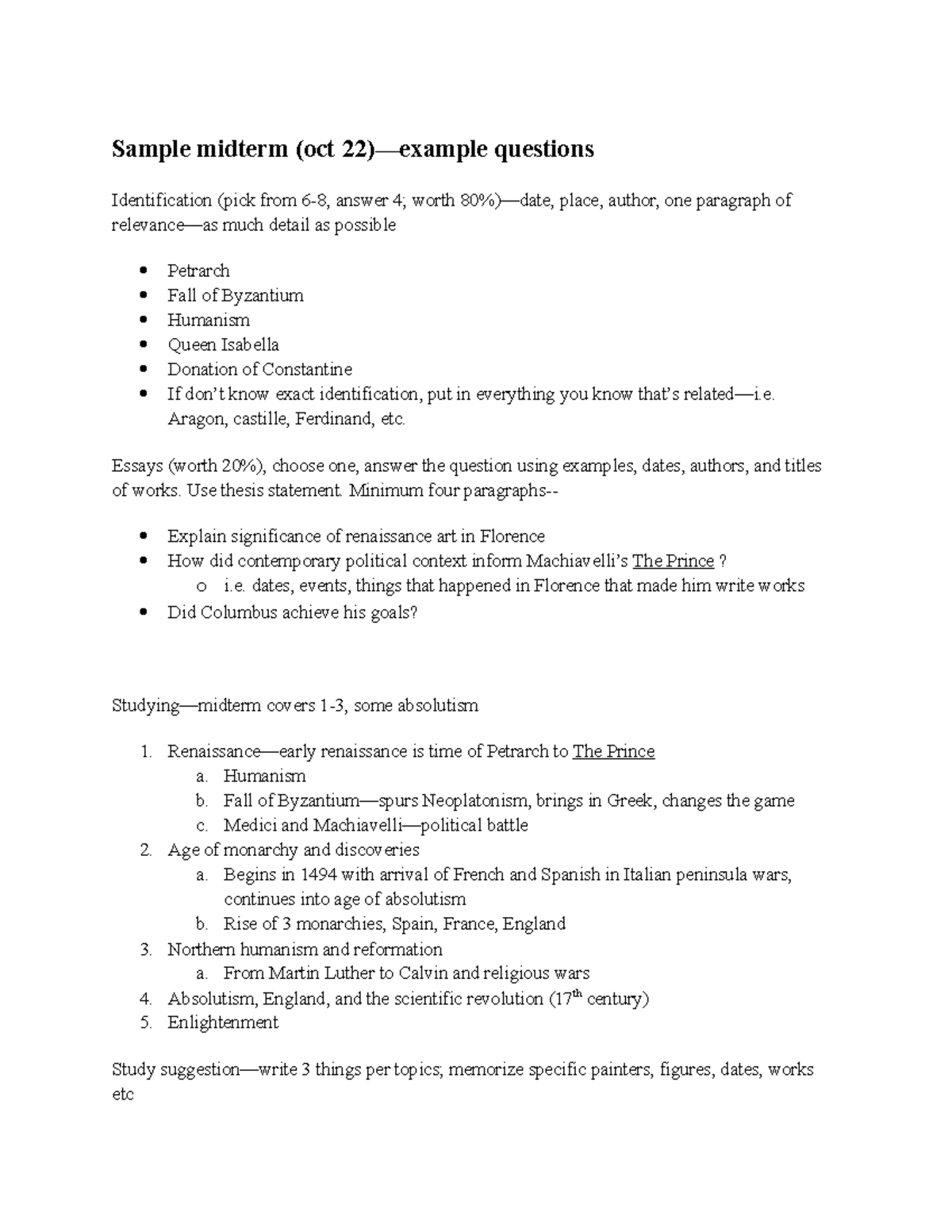 Coursehero 61552937 - Study notes for midterm - Sample midterm (oct 22 ...