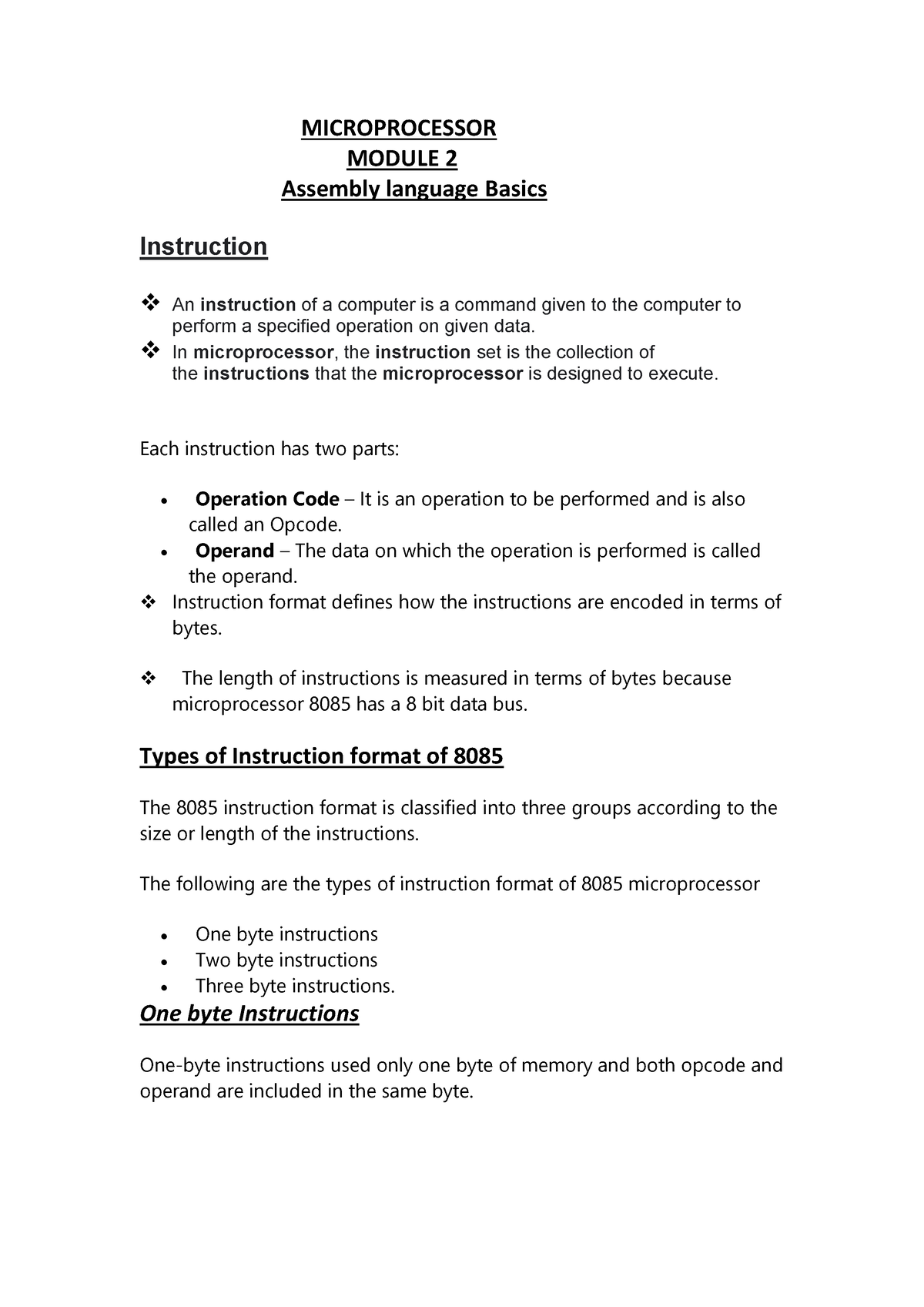 Microprocessor Lecture Notes - MICROPROCESSOR MODULE 2 Assembly ...