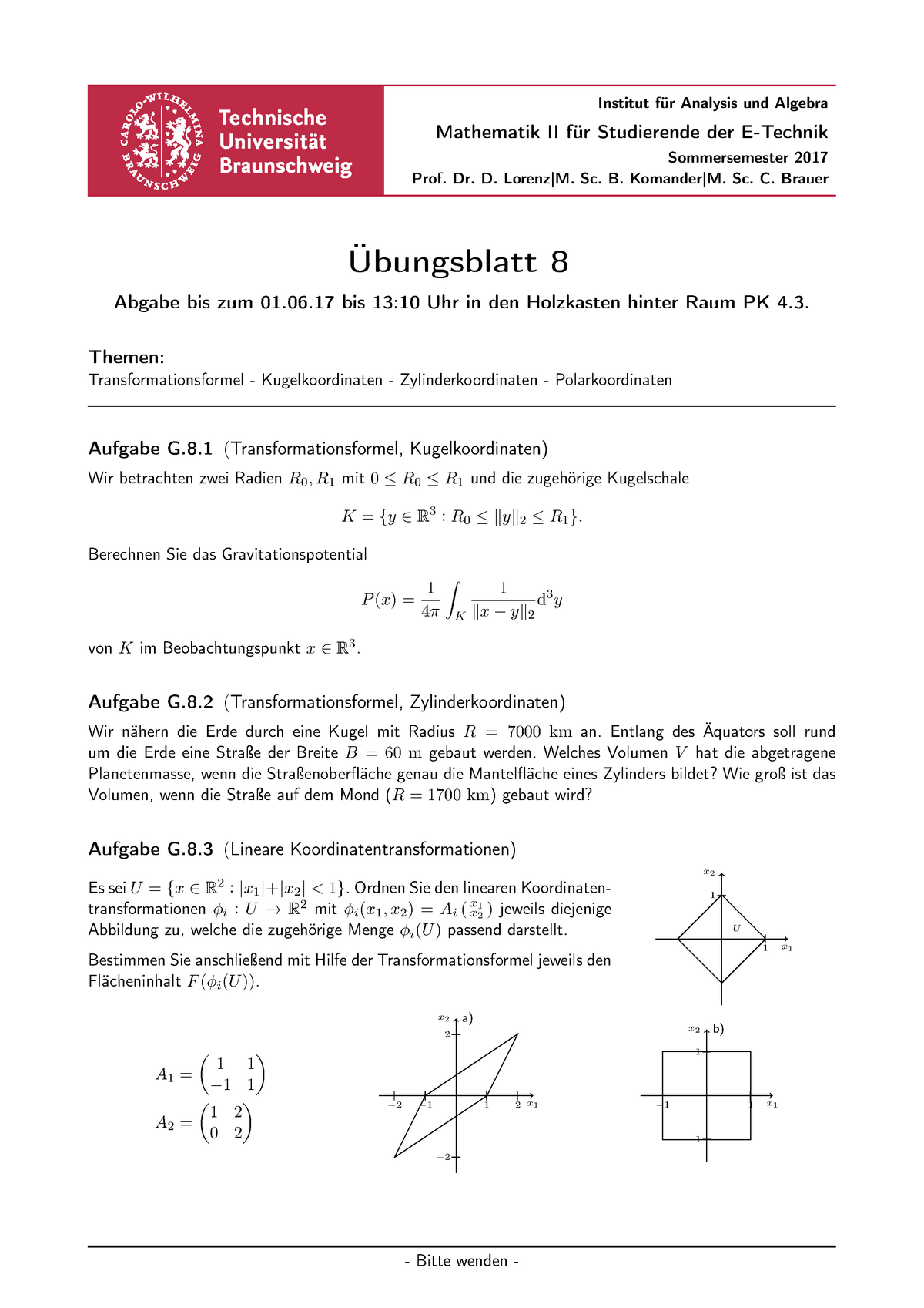 08 - Übungsblatt - Institut Für Analysis Und Algebra Mathematik II Für ...