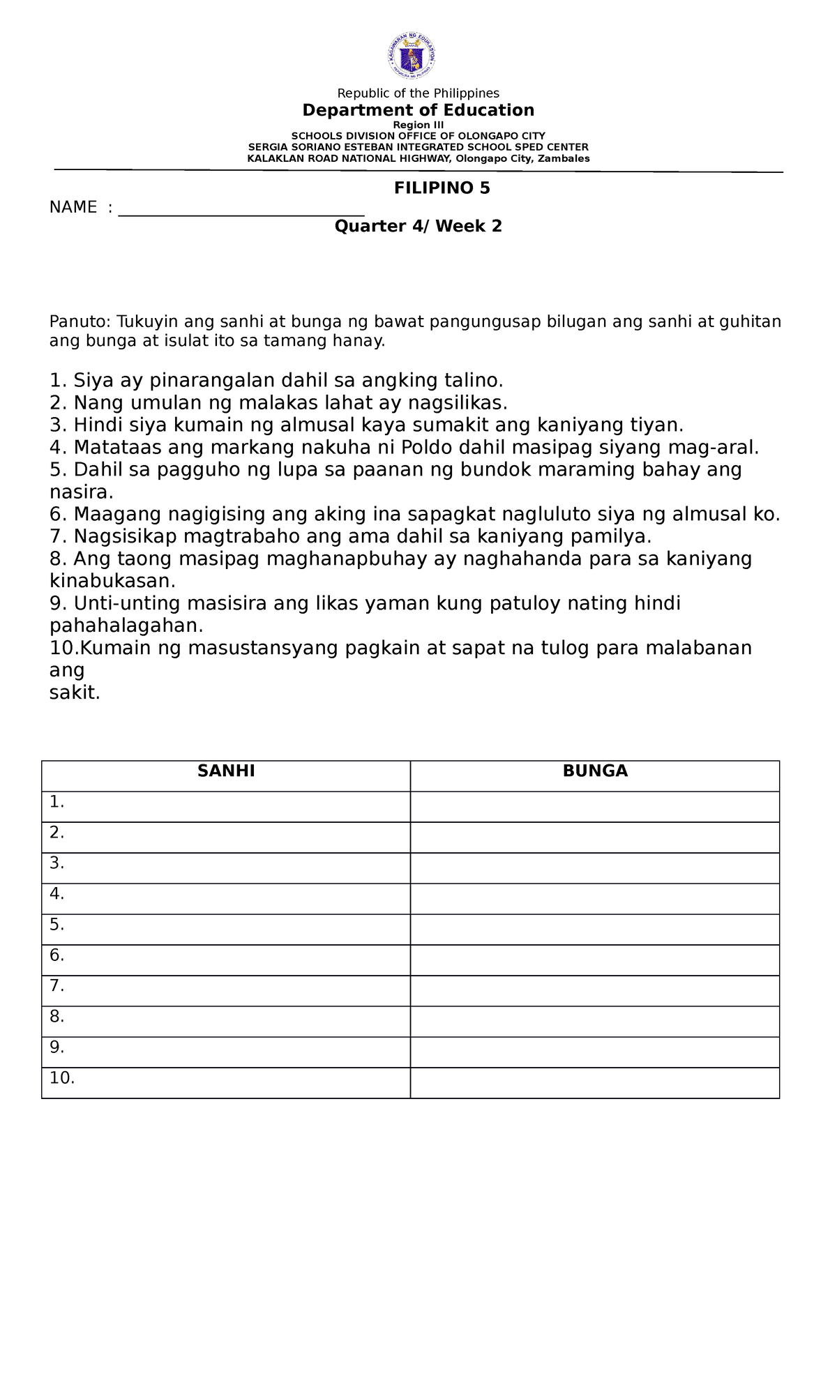 Filipino 5 Q4 Week 2 May 16 Republic Of The Philippines Department Of Education Region Iii 