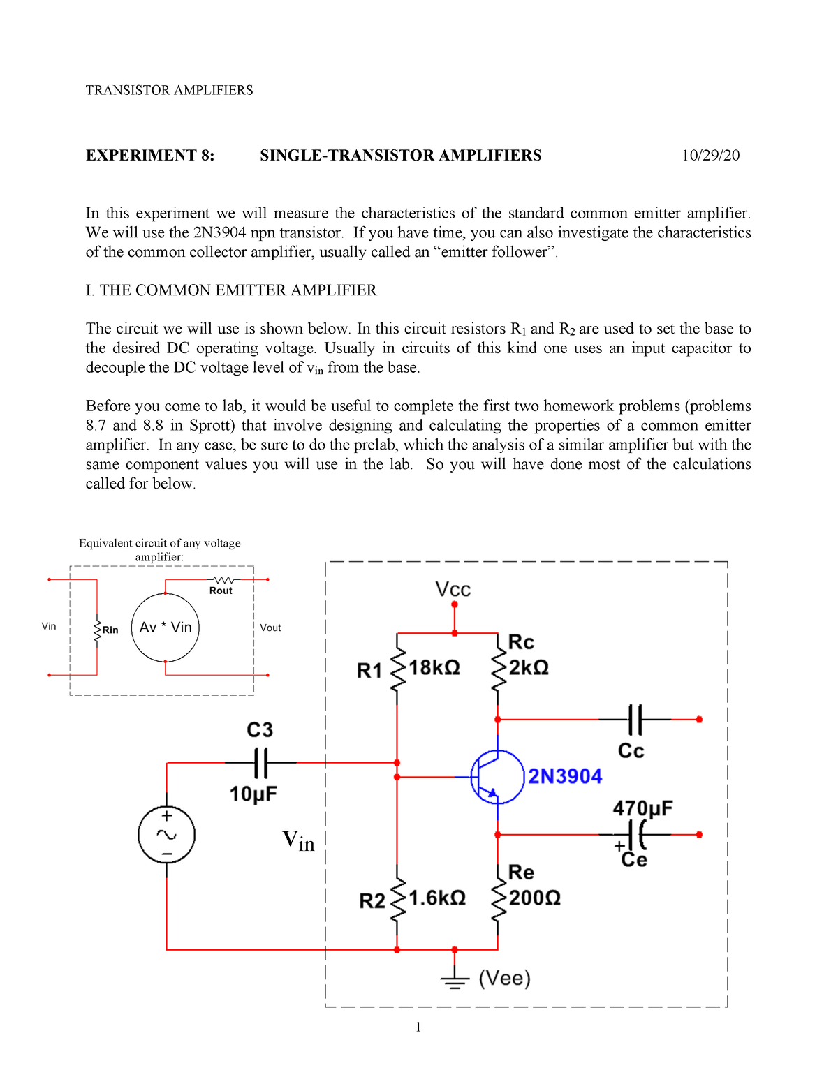 single stage amplifier experiment