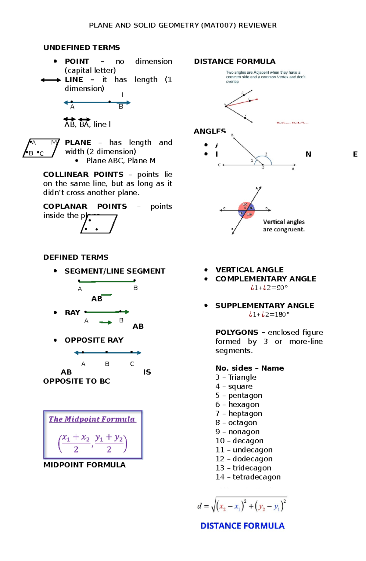 Undefined Terms - Geometry - UNDEFINED TERMS POINT – no dimension ...