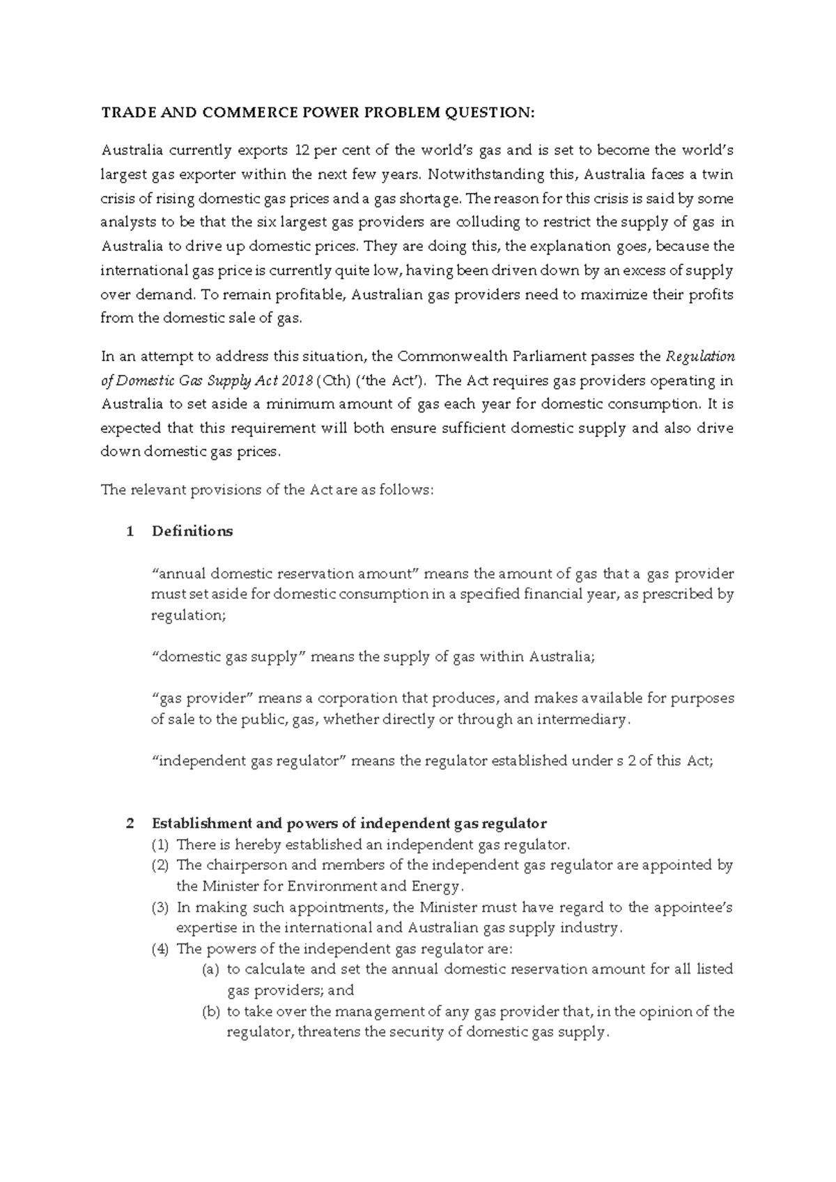 Trade and commerce power question - TRADE AND COMMERCE POWER PROBLEM ...