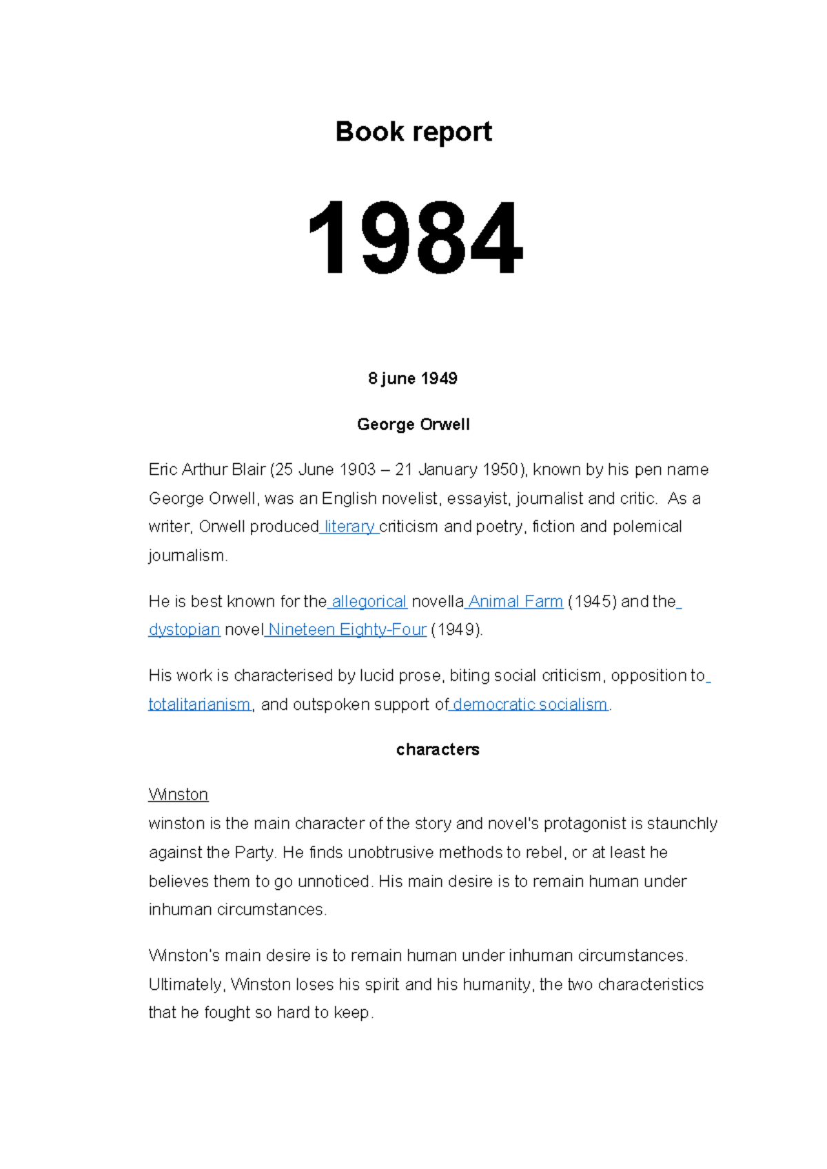 book report on 1984