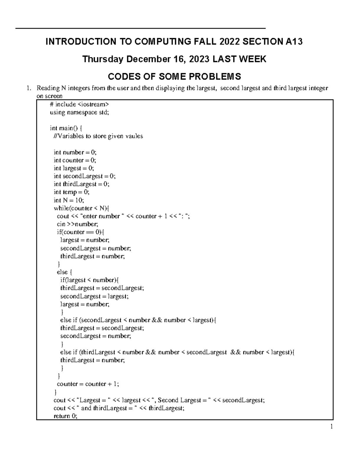F22 ITC A12 A13 codes - INTRODUCTION TO COMPUTING FALL 2022 SECTION A ...