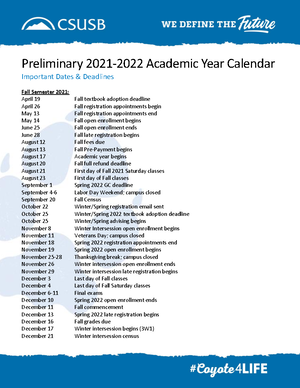 Preliminary 2021-2022 Academic Year Calendar 0 - Acct 372 - - Studocu