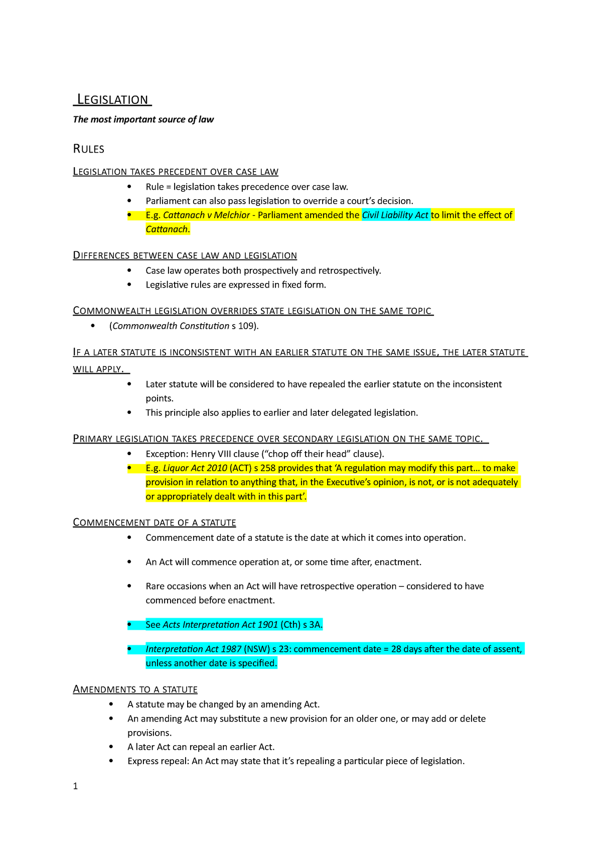 law100-exam-notes-l-egislation-the-most-important-source-of-law-rules-l-egislation-takes