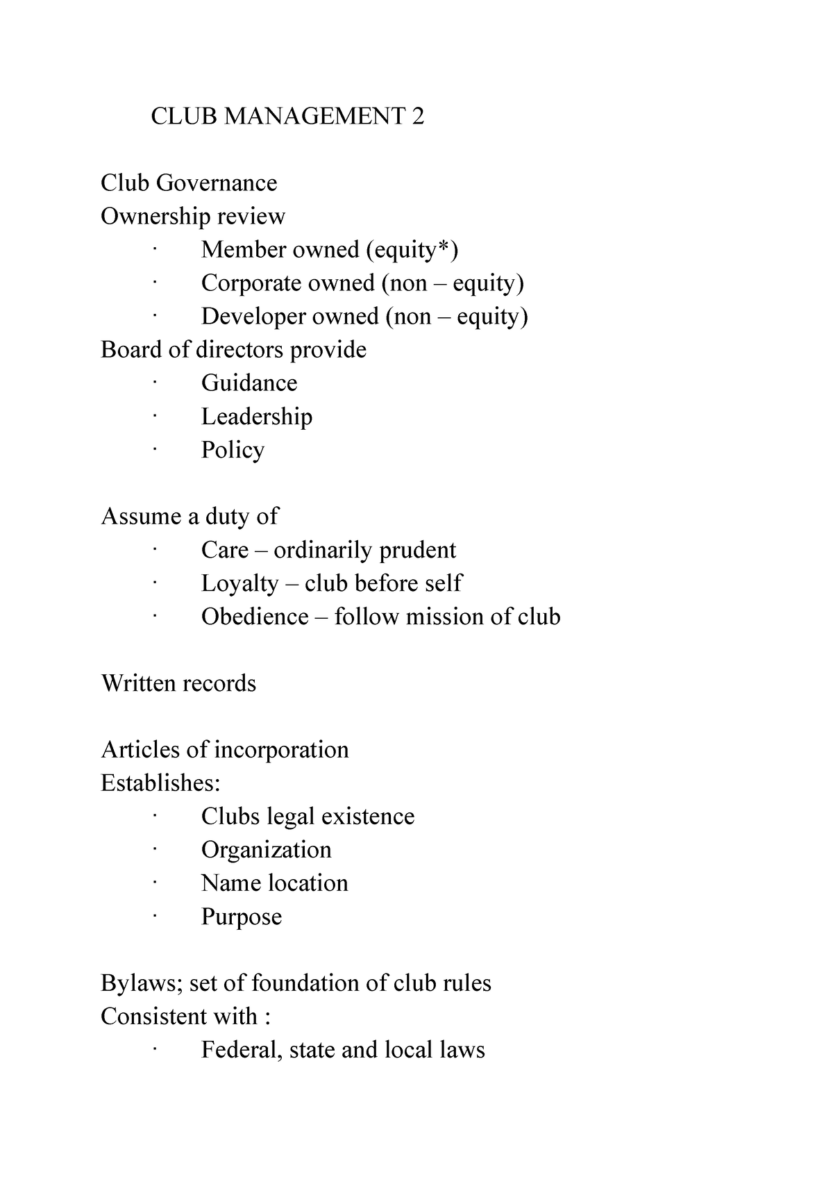 club management business plan