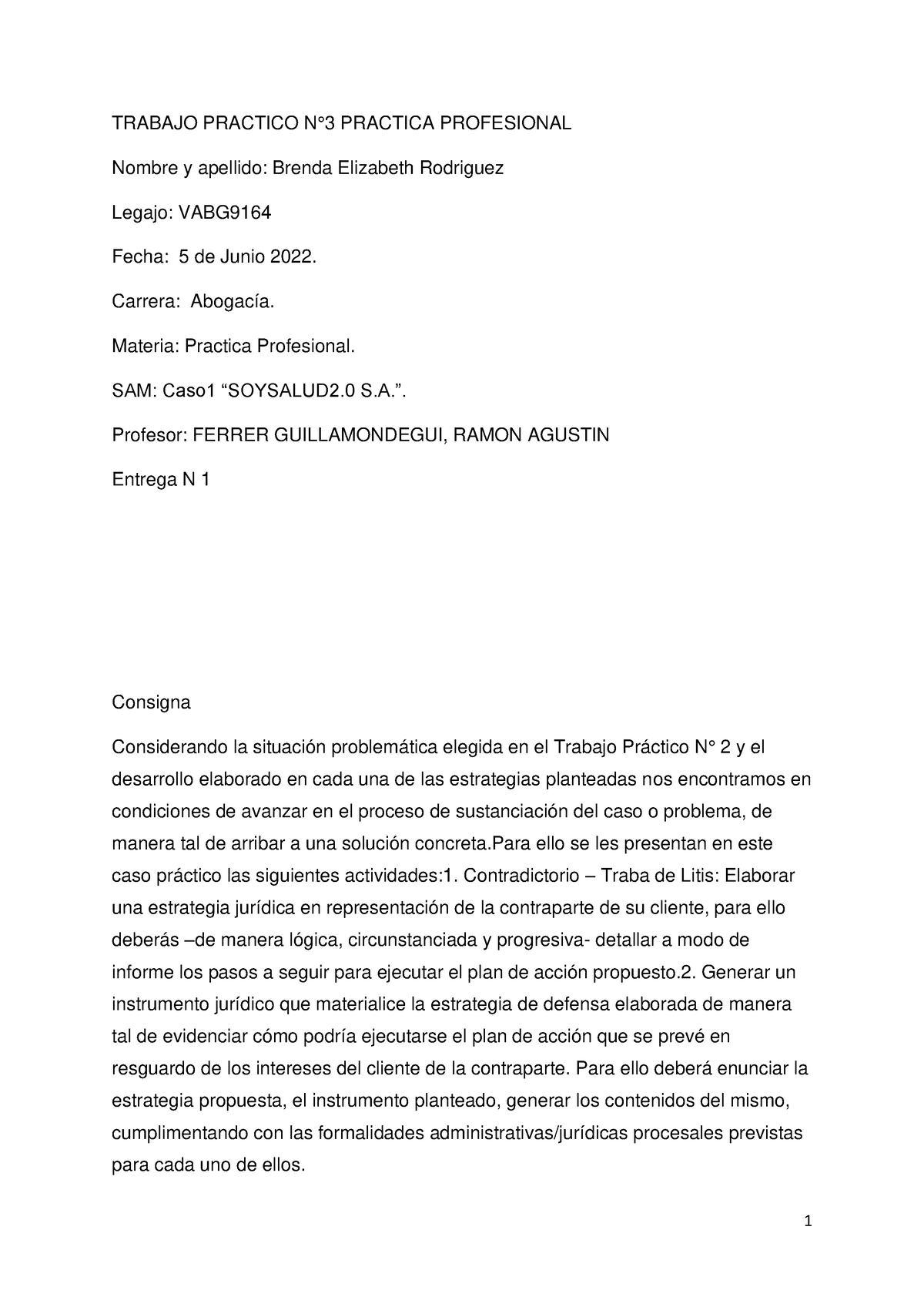 Trabajo Practico N3 Practica Profesional - TRABAJO PRACTICO N°3 ...