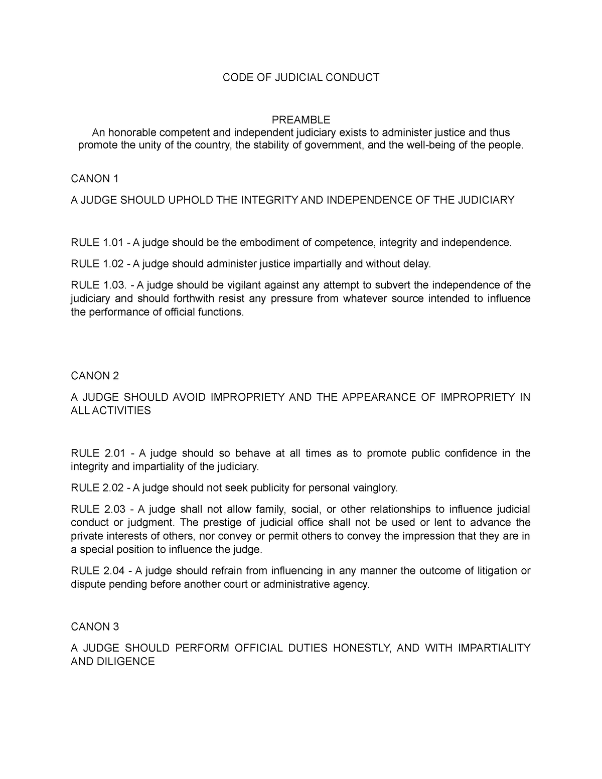 Code of Judicial Conduct - CODE OF JUDICIAL CONDUCT PREAMBLE An ...