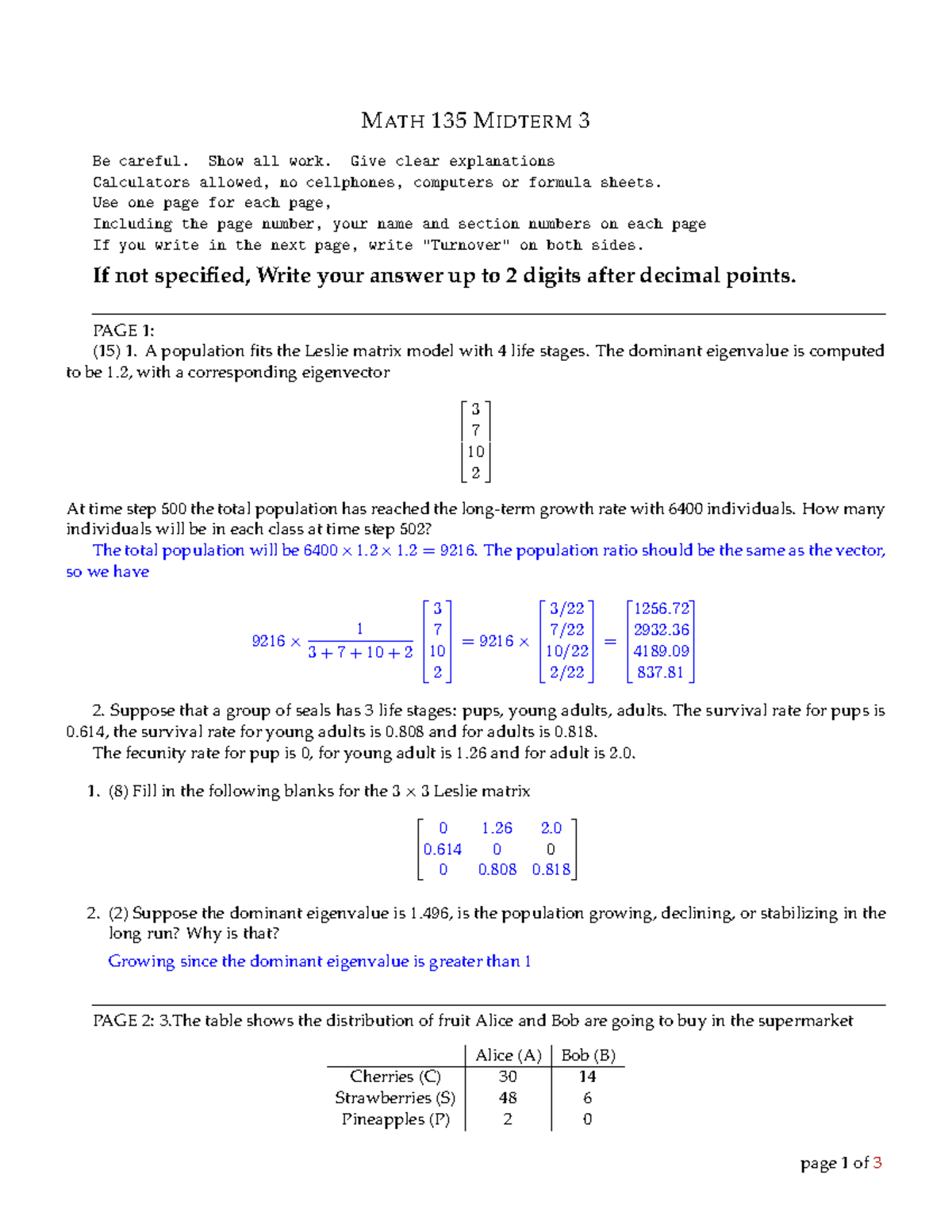 Midterm 3 practice and solutions - MATH 135 MIDTERM 3 Be careful. Show ...