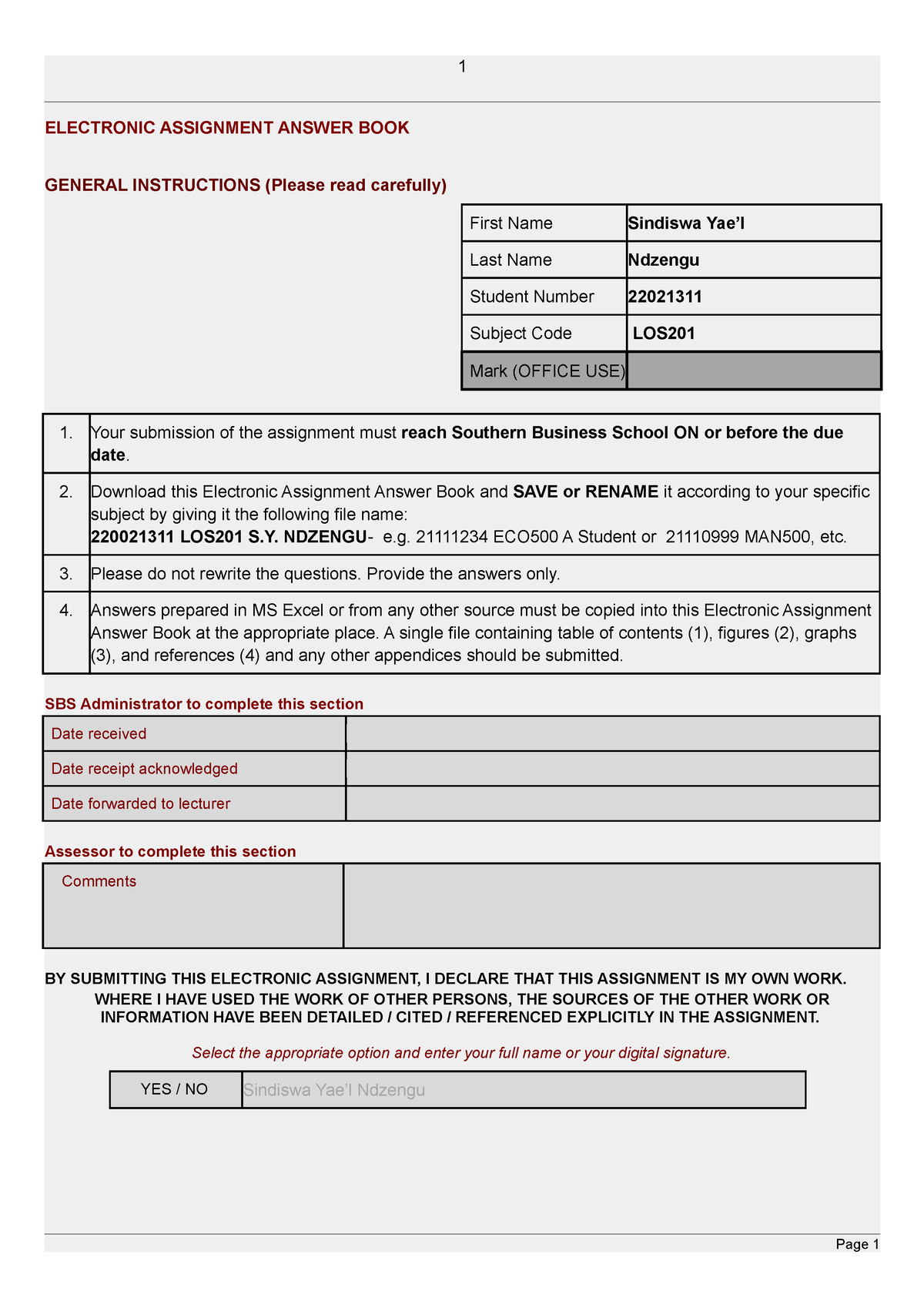 electronic assignment answer book