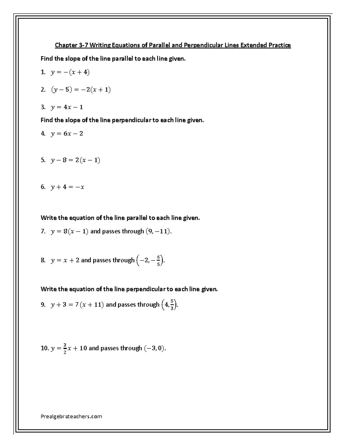 Ch 3 7 Parallel and Perpendicular Lines Extended Practice Chapter 3