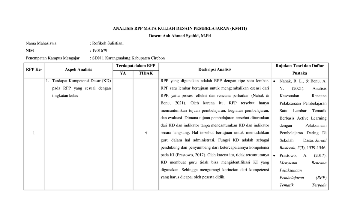 Analisis RPP Desain Pembelajaran - ANALISIS RPP MATA KULIAH DESAIN ...