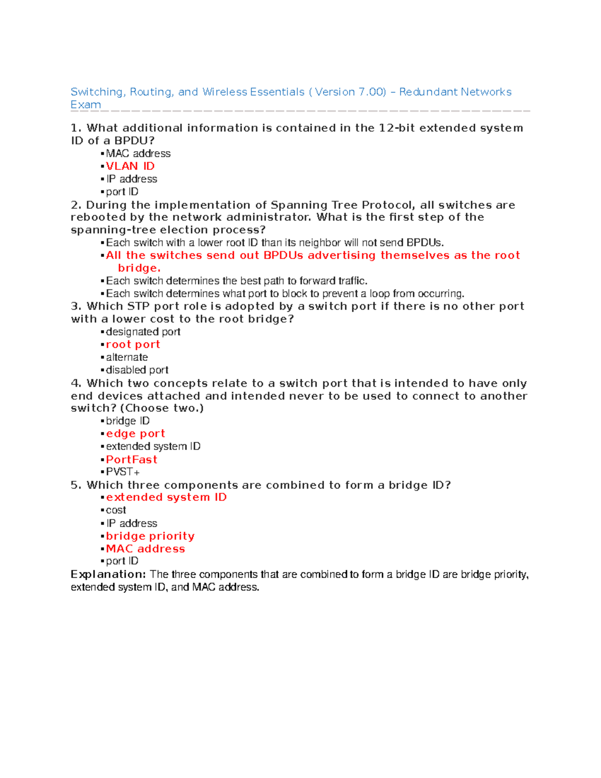 CCNA 2 V7 Modules 5 – 6 Redundant Networks Exam Answers - Switching ...