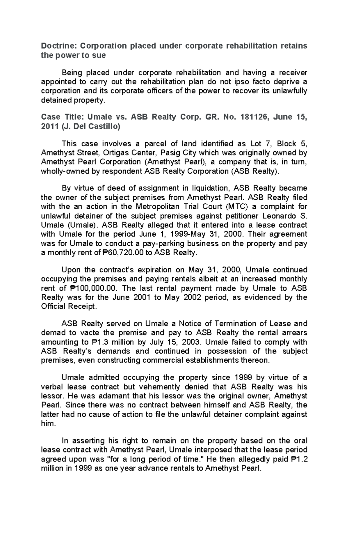 Case Full Text of a case in criminal law Doctrine Corporation placed