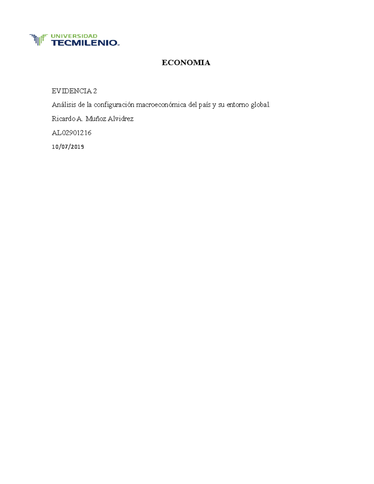 Economia Evidencia 2 - ECONOMIA EVIDENCIA 2 Análisis de la ...