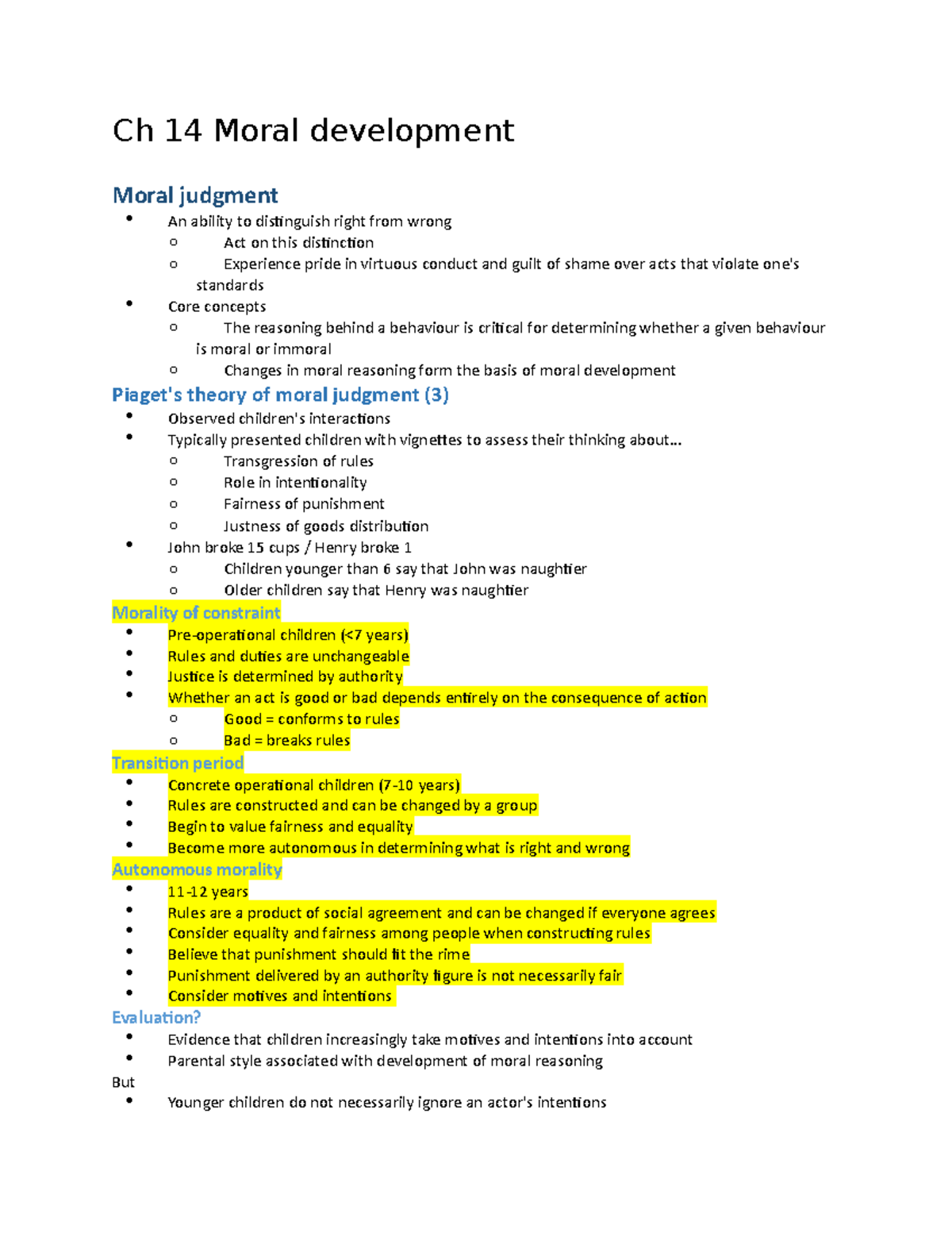 Ch 14 Moral Development - Ch 14 Moral Development Moral Judgment An ...