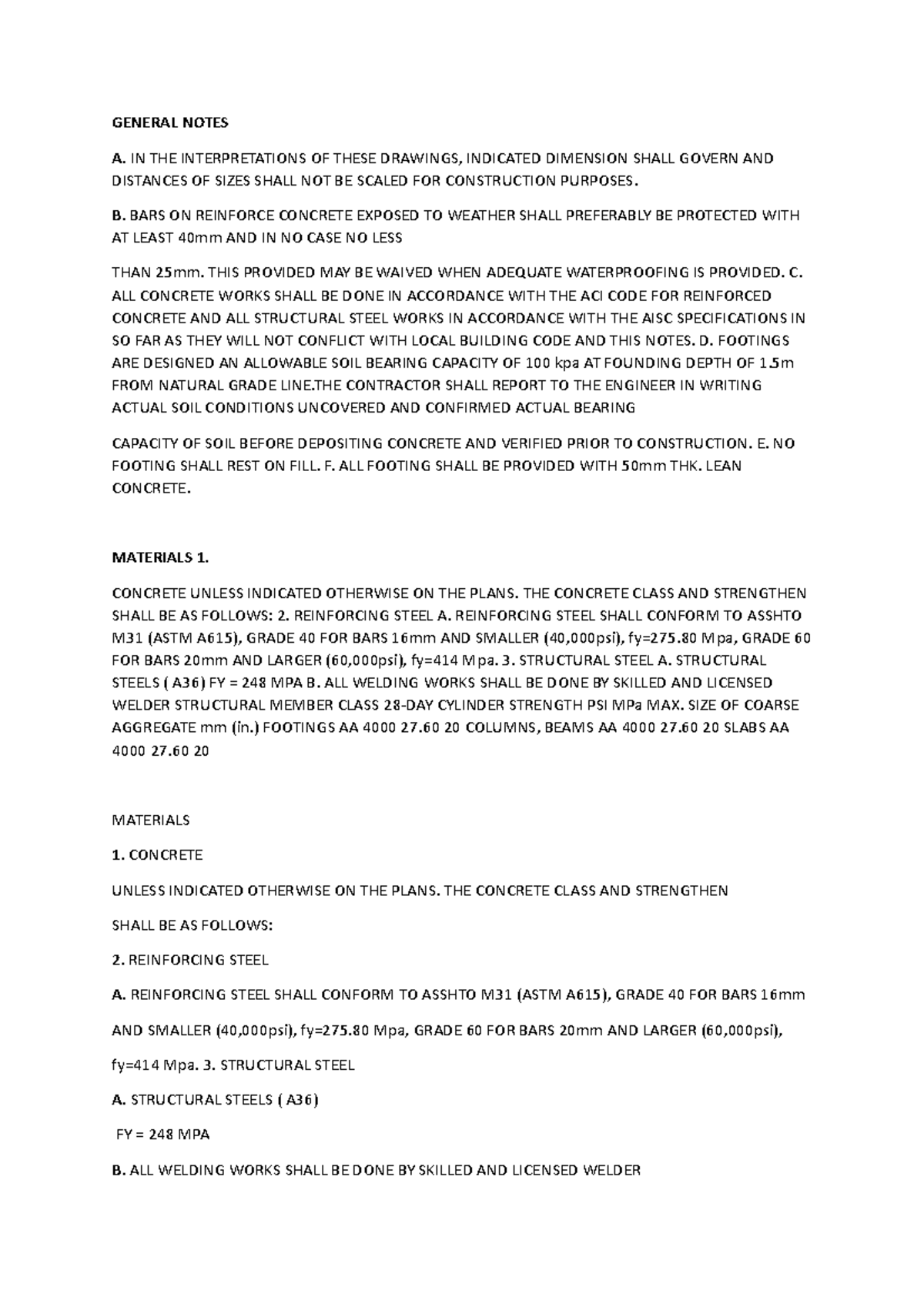 Material specification - GENERAL NOTES A. IN THE INTERPRETATIONS OF ...