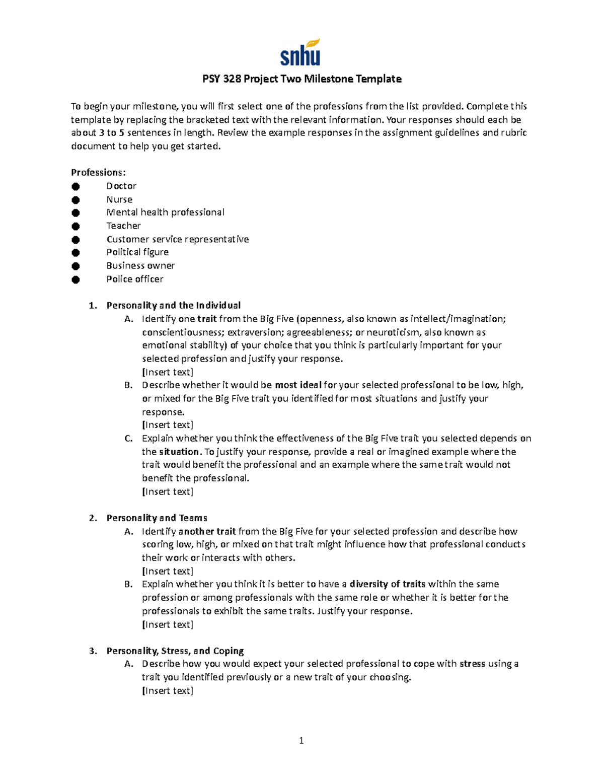 PSY 328 Project Two Milestone - Complete This Template By Replacing The ...