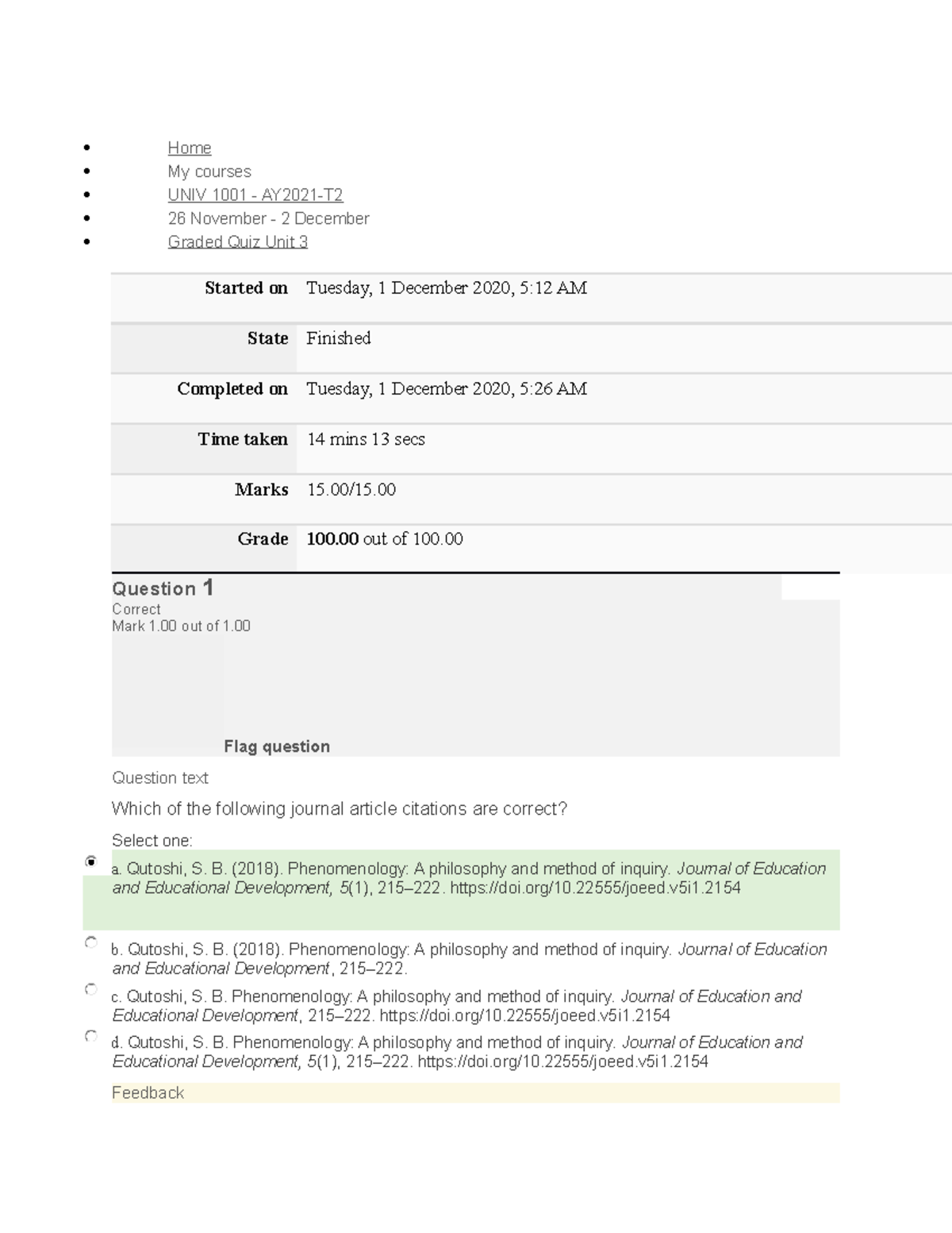 UNIV 1001 Graded Quiz Unit 3 - Home My Courses UNIV 1001 - AY2021-T 26 ...