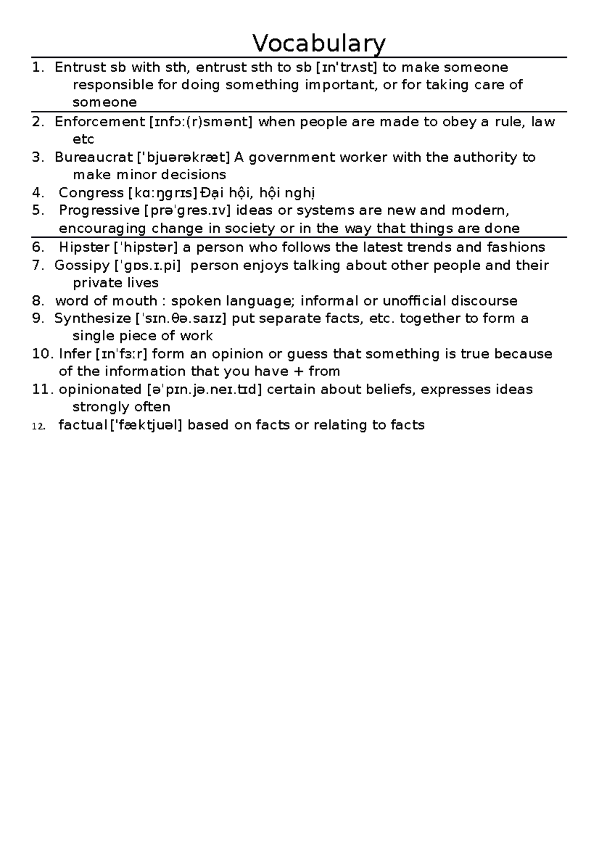 Tiếng Anh Chuyên Ngành I - Vocabulary Entrust sb with sth, entrust sth ...