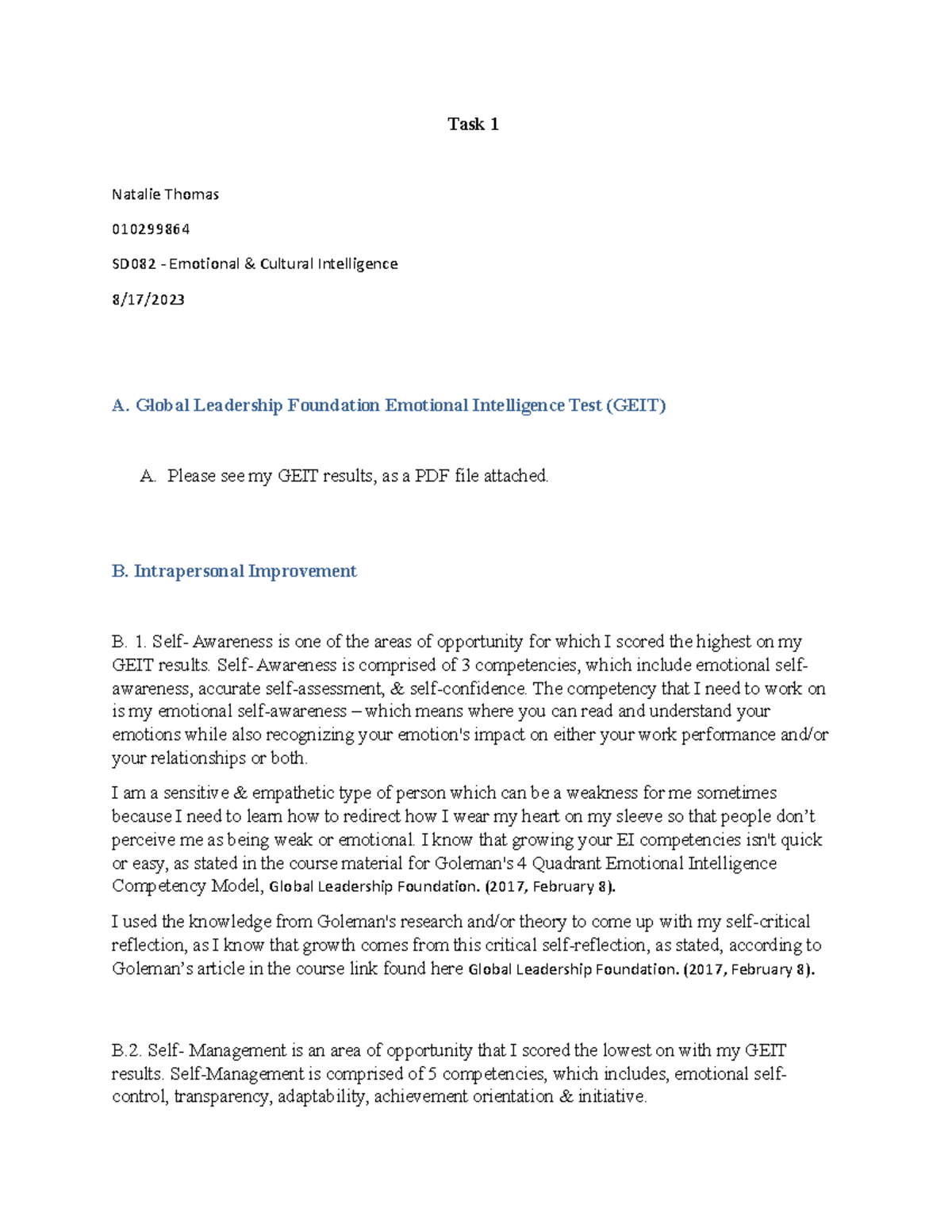 D082 Task 1 Template Paper 8 - Task 1 Natalie Thomas 010299864 SD082 ...