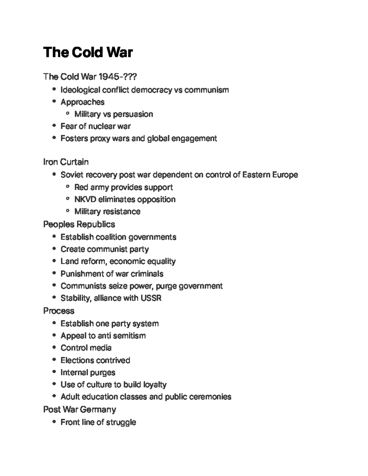 The Cold War - Lecture notes - T h e C o l d Wa r T h e C o l d Wa r 1 ...