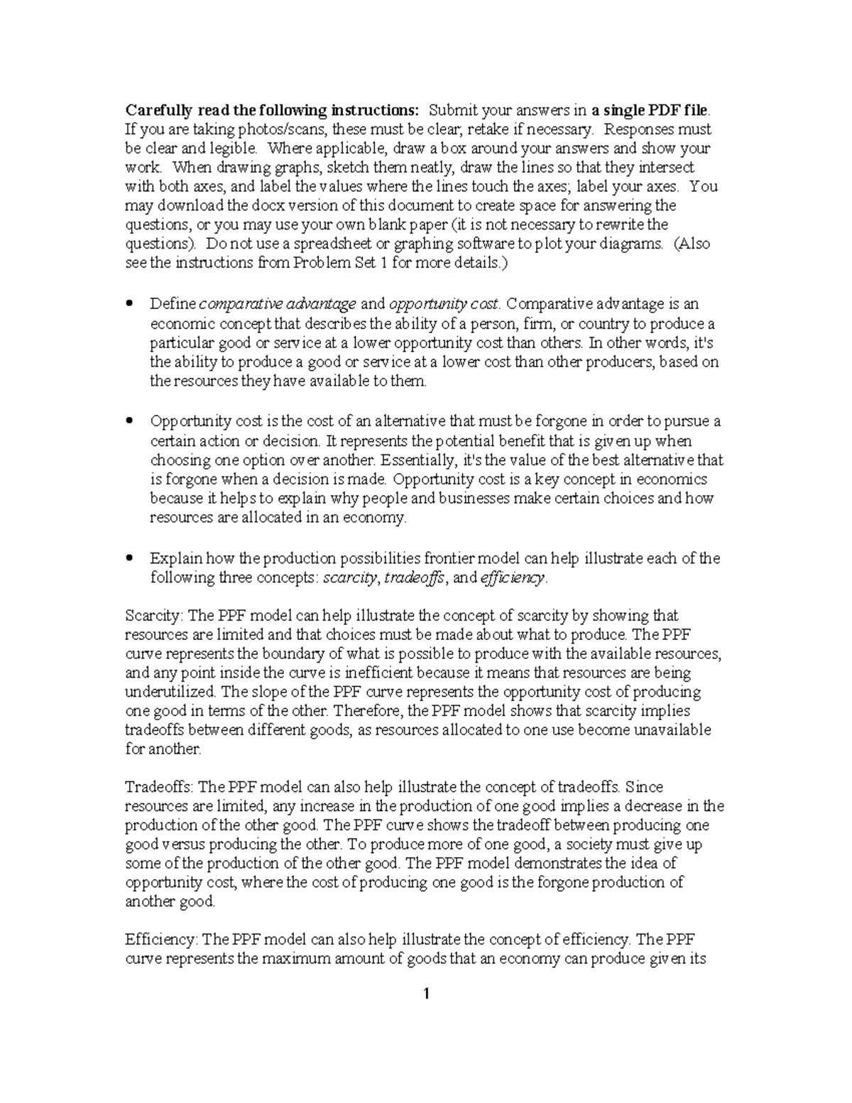 Prob set econ - prob set - Carefully read the following instructions ...