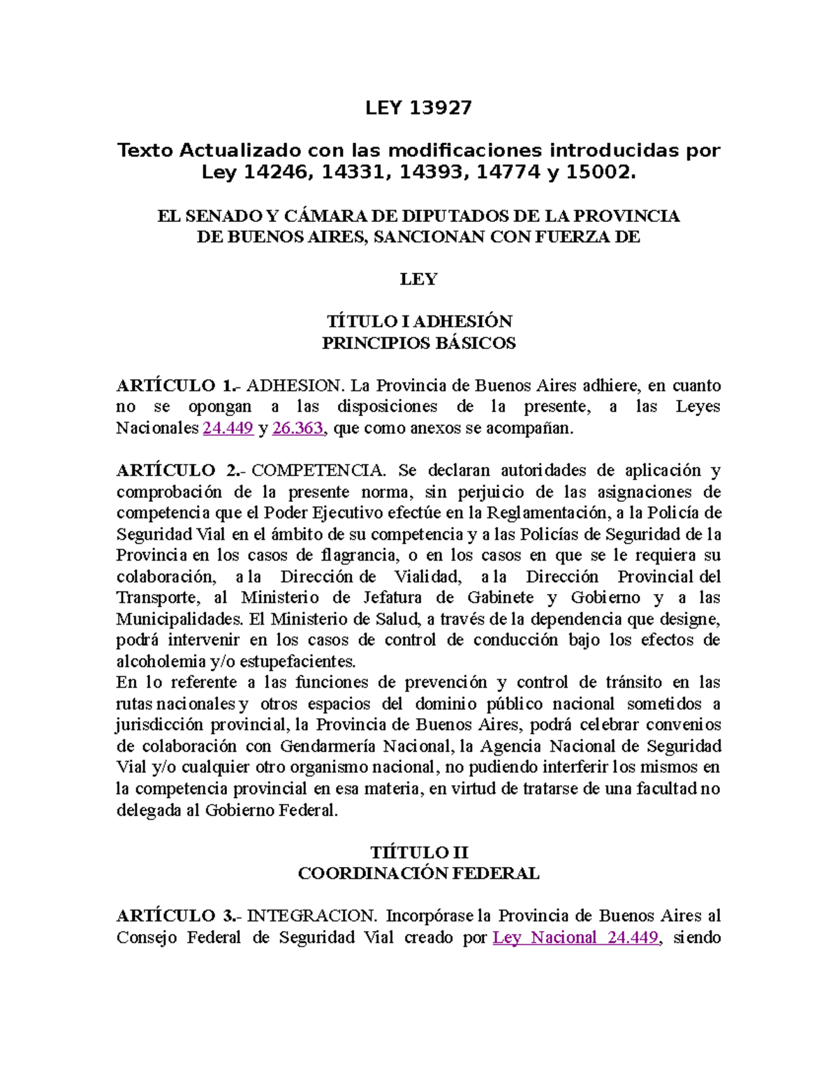 LEY 13927 LEY 13927 Texto Actualizado Con Las Modificaciones
