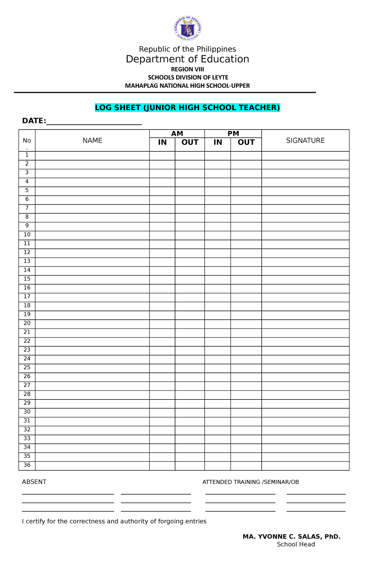 Log sheets - for review - Republic of the Philippines Department of ...