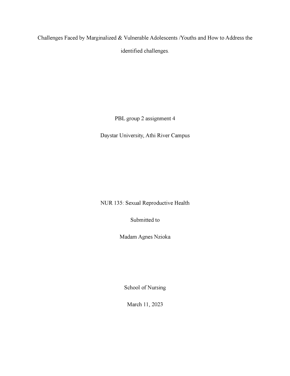 SRH PBL Group Assignment 4 Challenges Faced by Marginalized amp