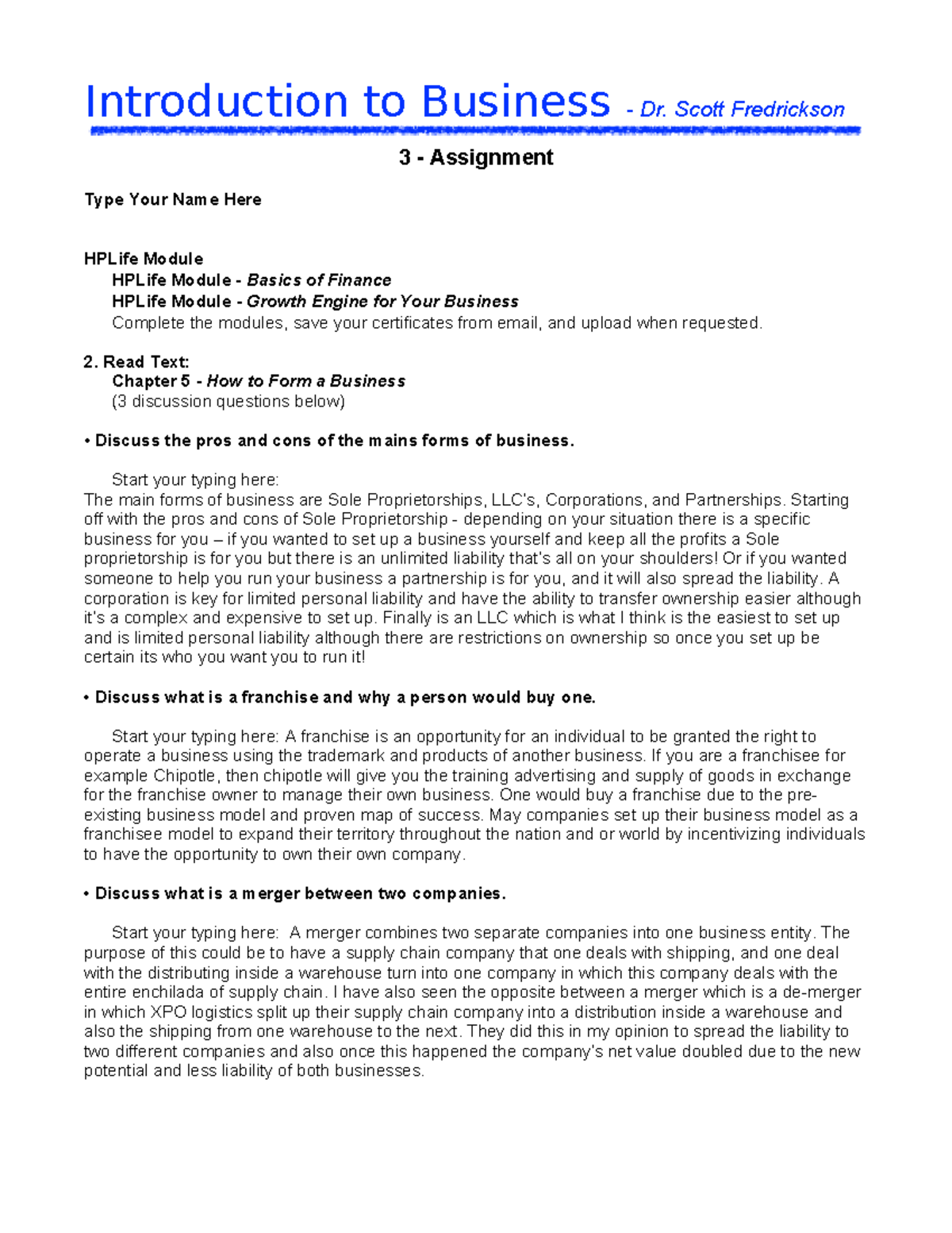 3-Assignment - assignemnt - Introduction to Business - Dr. Scott ...