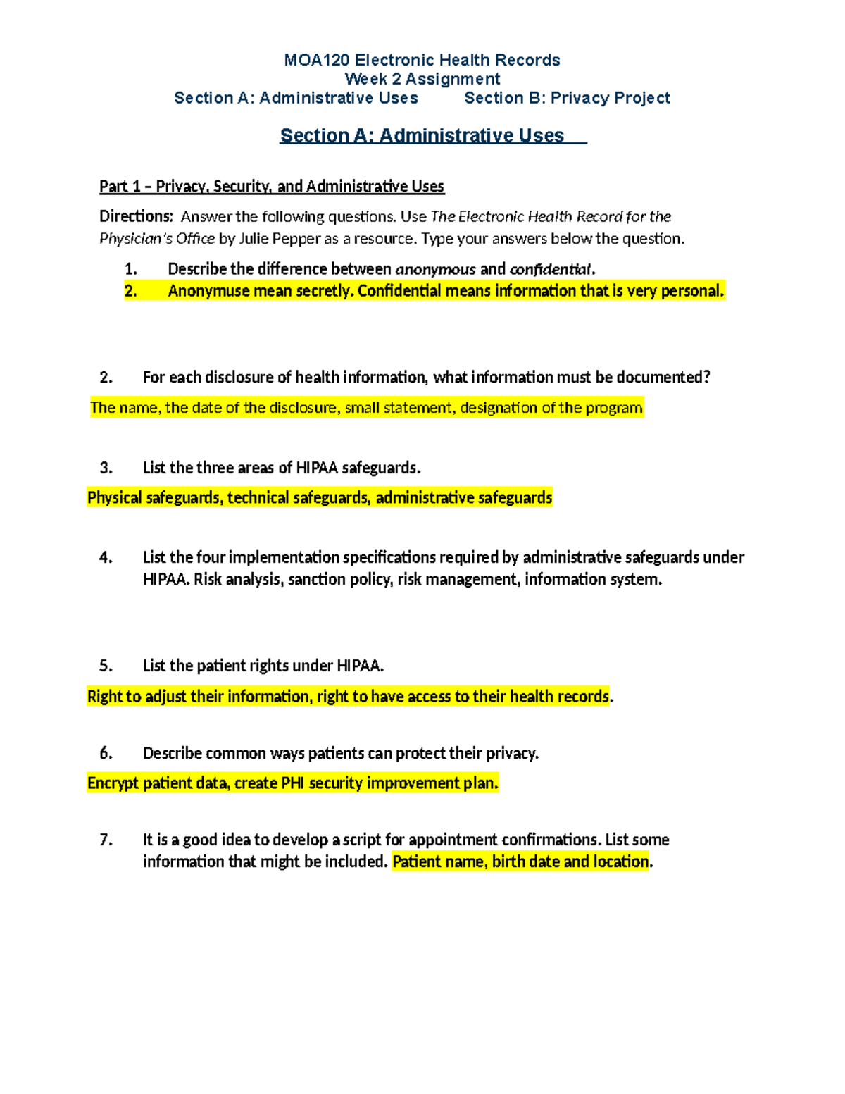 Wk2Assignment Electronic - Week 2 Assignment Section A: Administrative ...