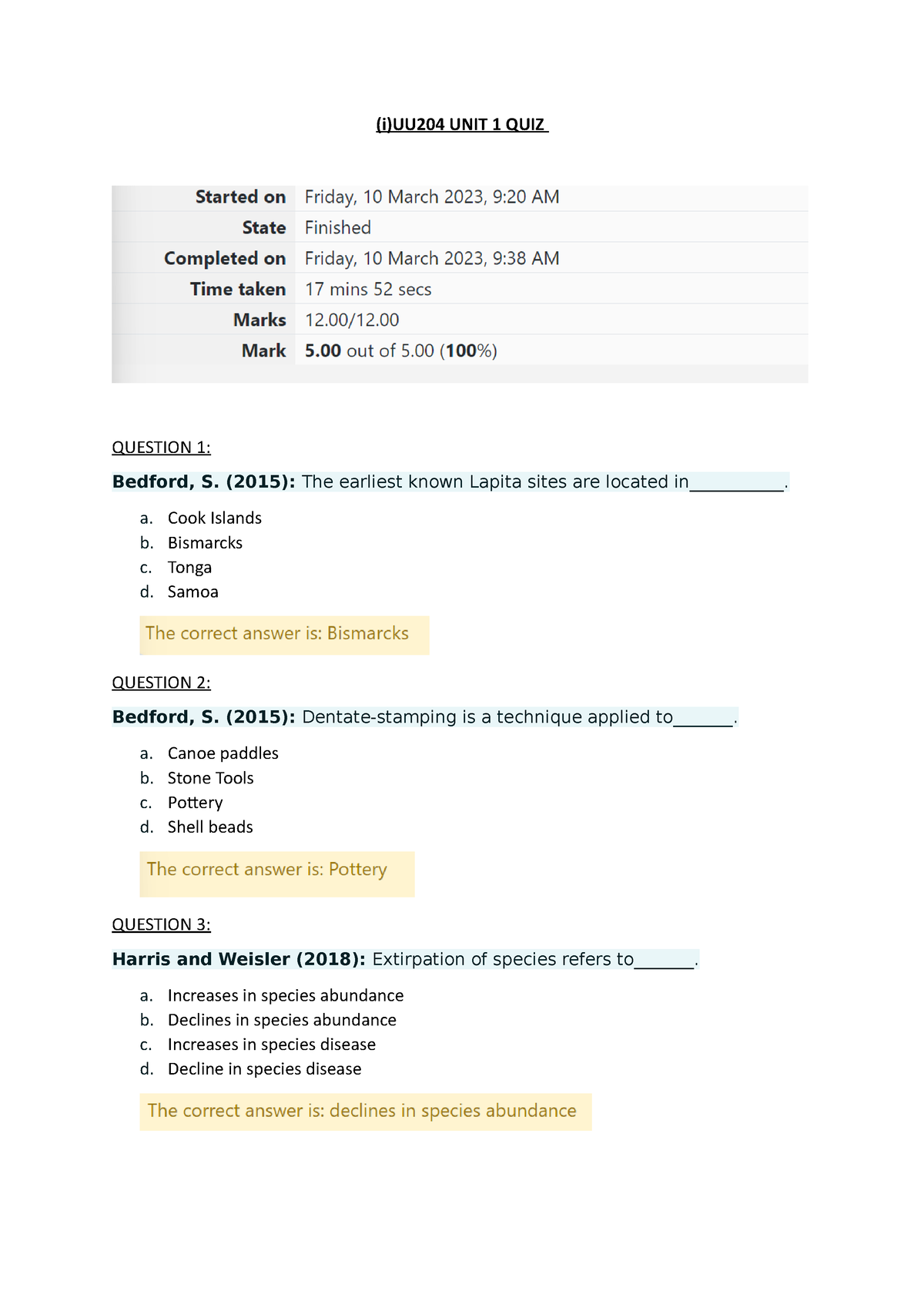 UU204 UNIT 1 QUIZ 1 - (i)UU204 UNIT 1 QUIZ QUESTION 1: Bedford, S ...