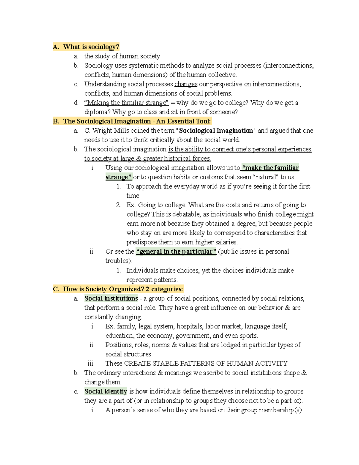 SOC 101 Midterm Review - A. What Is Sociology? A. The Study Of Human ...