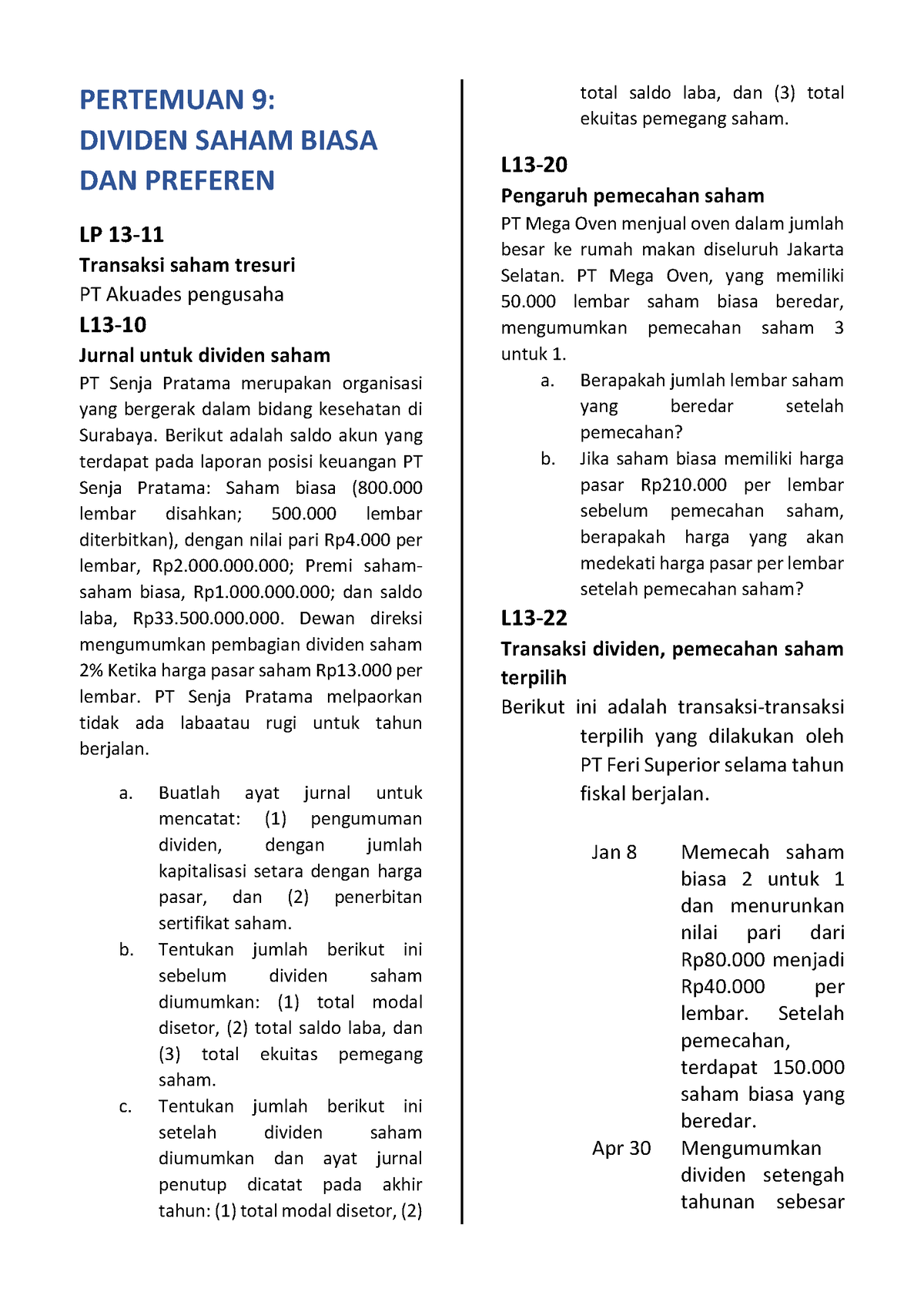 Catatan Kuliah Pertemuan 9 - PERTEMUAN 9: DIVIDEN SAHAM BIASA DAN ...