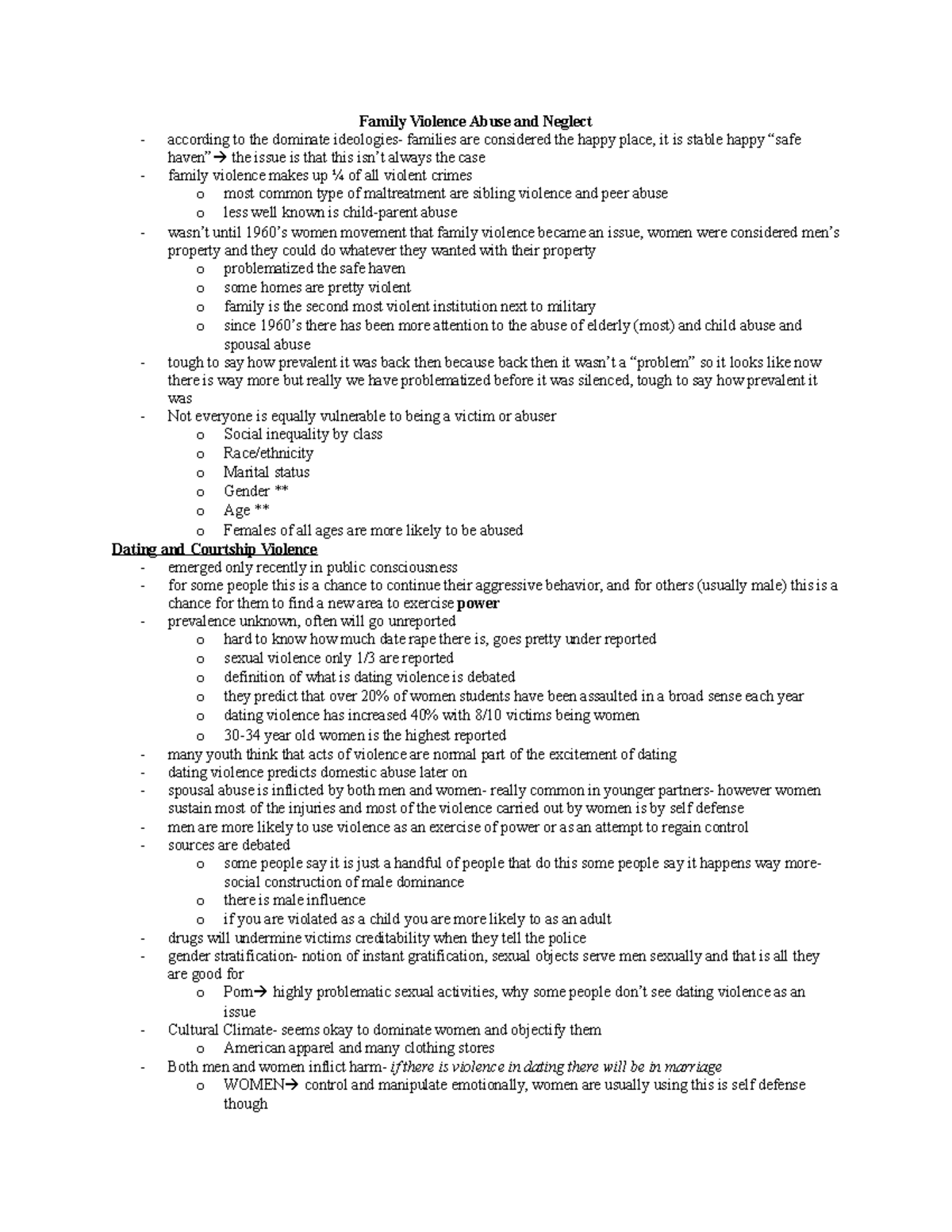 Lecture notes, Family Violence Abuse and Neglect - Family Violence ...